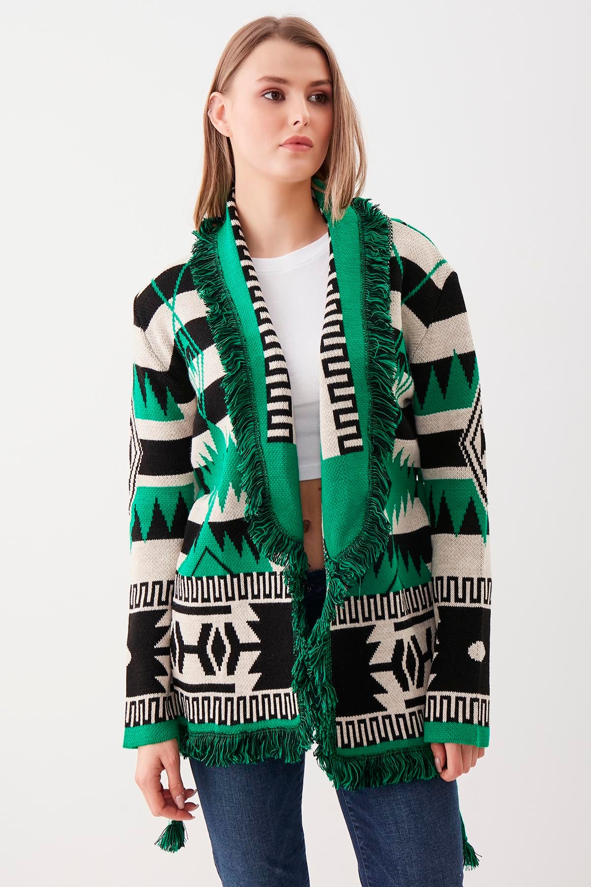 TASSEL PATTERN KNITTED CARDIGAN
