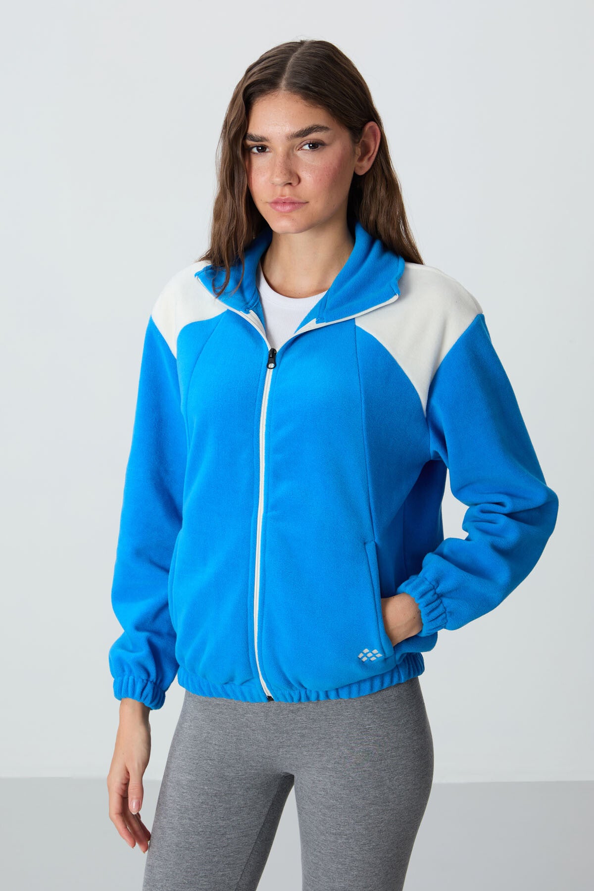 Thick Soft Textured High Collar Oversize Embroidered Fleece Women's Sweatshirt - 97293