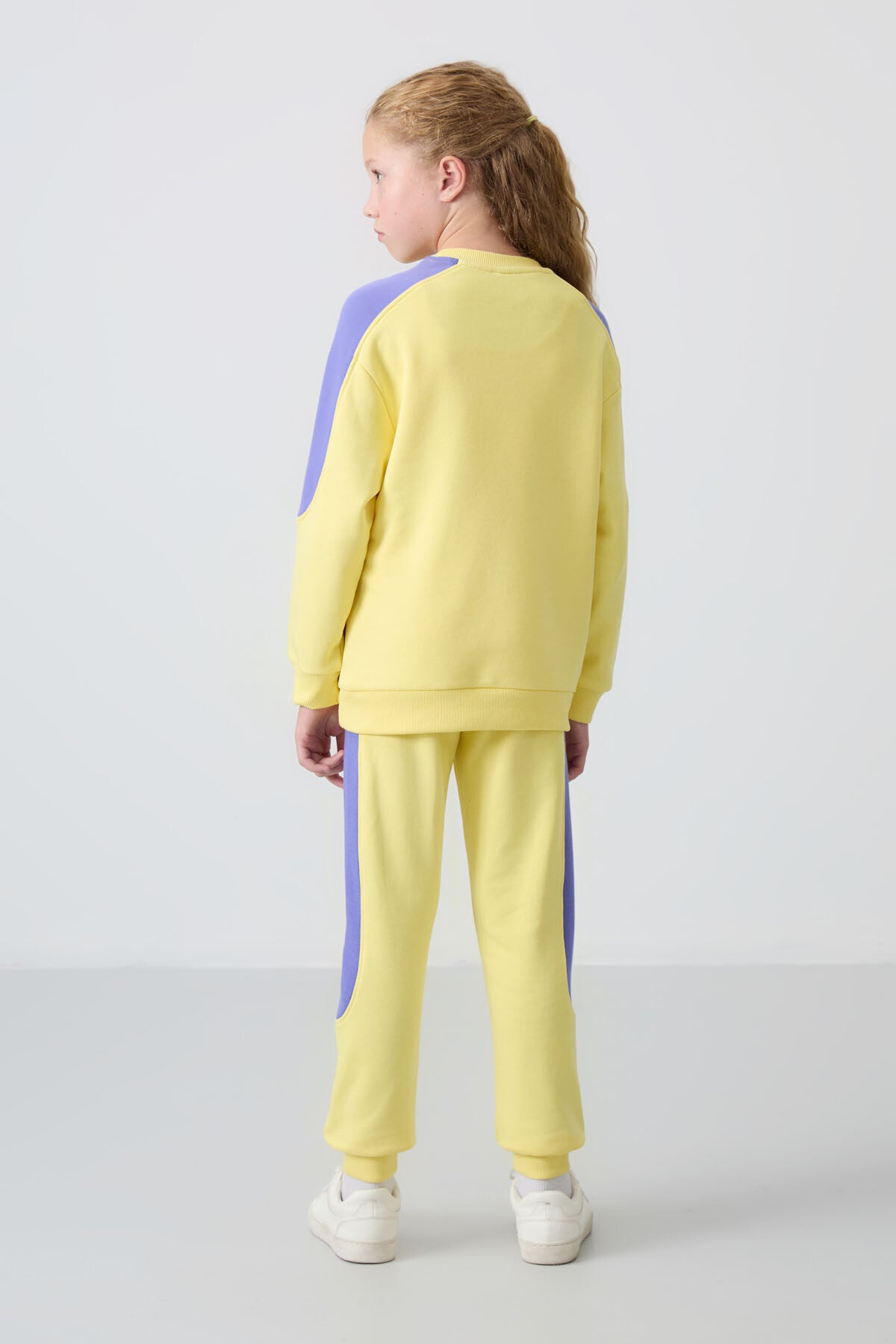 Yellow Cotton Fleece-Lined Soft Textured Standard Fit Printed Girls' Tracksuit Set - 75170