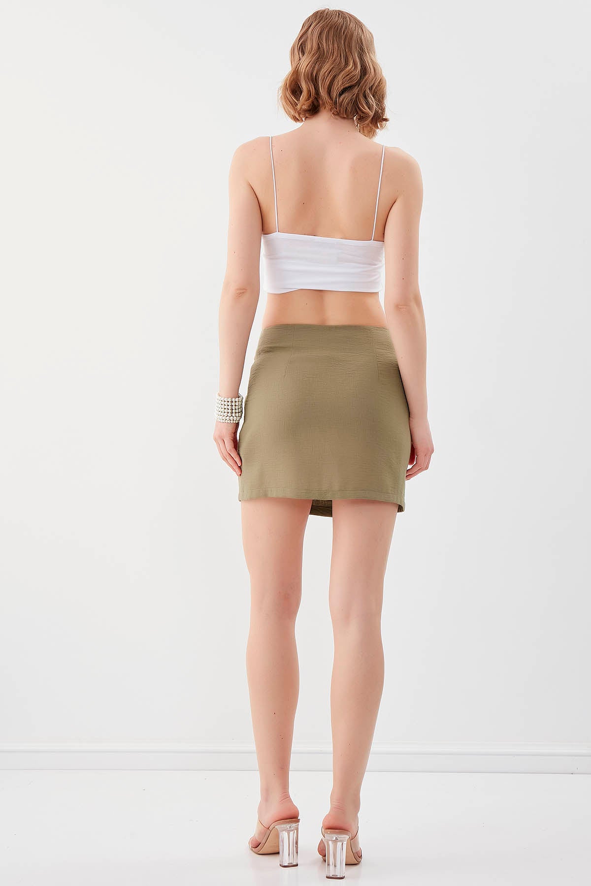 PSORIASIS-BUTTON VISCOSE LINEN MINI-SKIRT