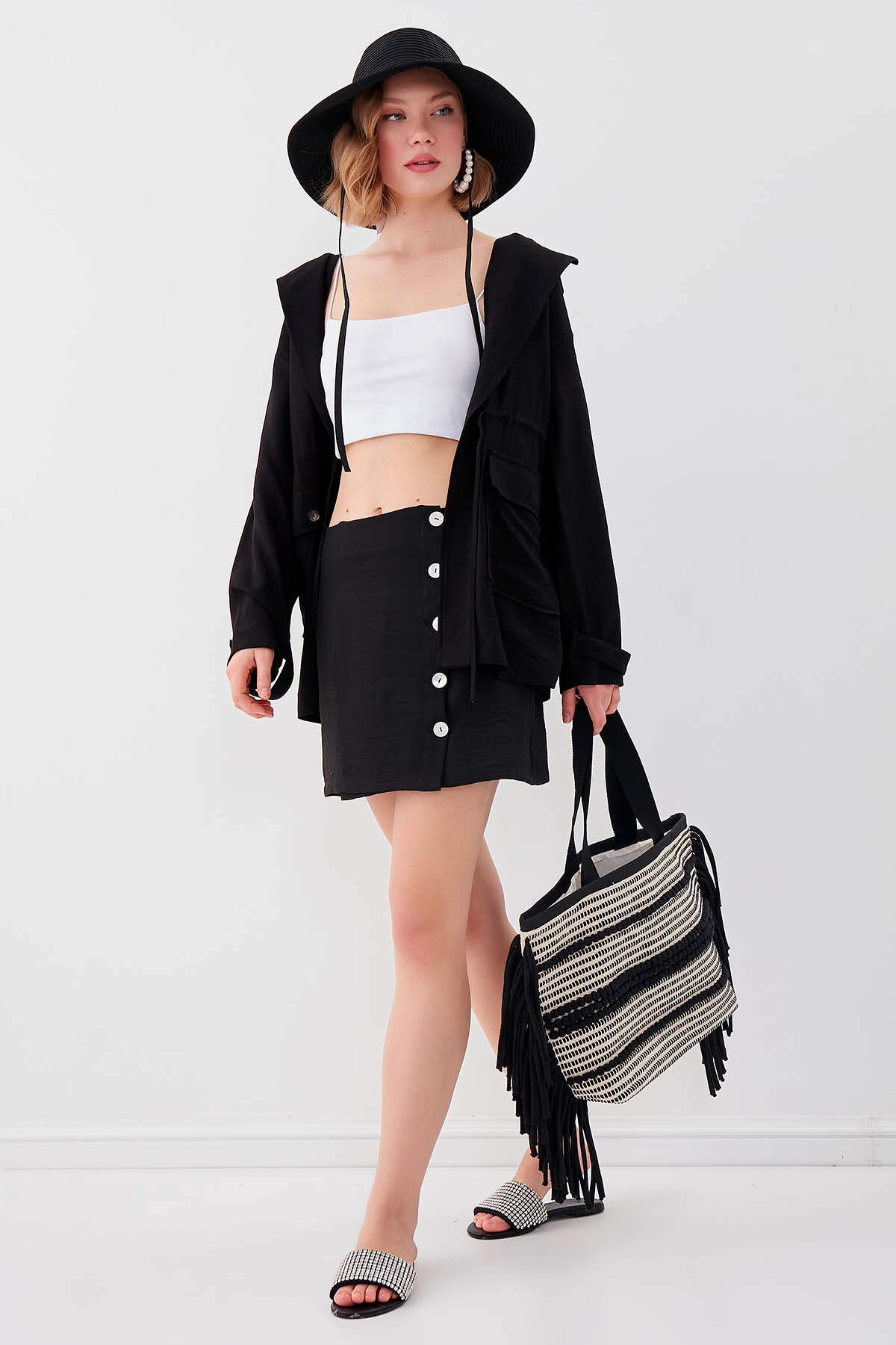 PSORIASIS-BUTTON VISCOSE LINEN MINI-SKIRT