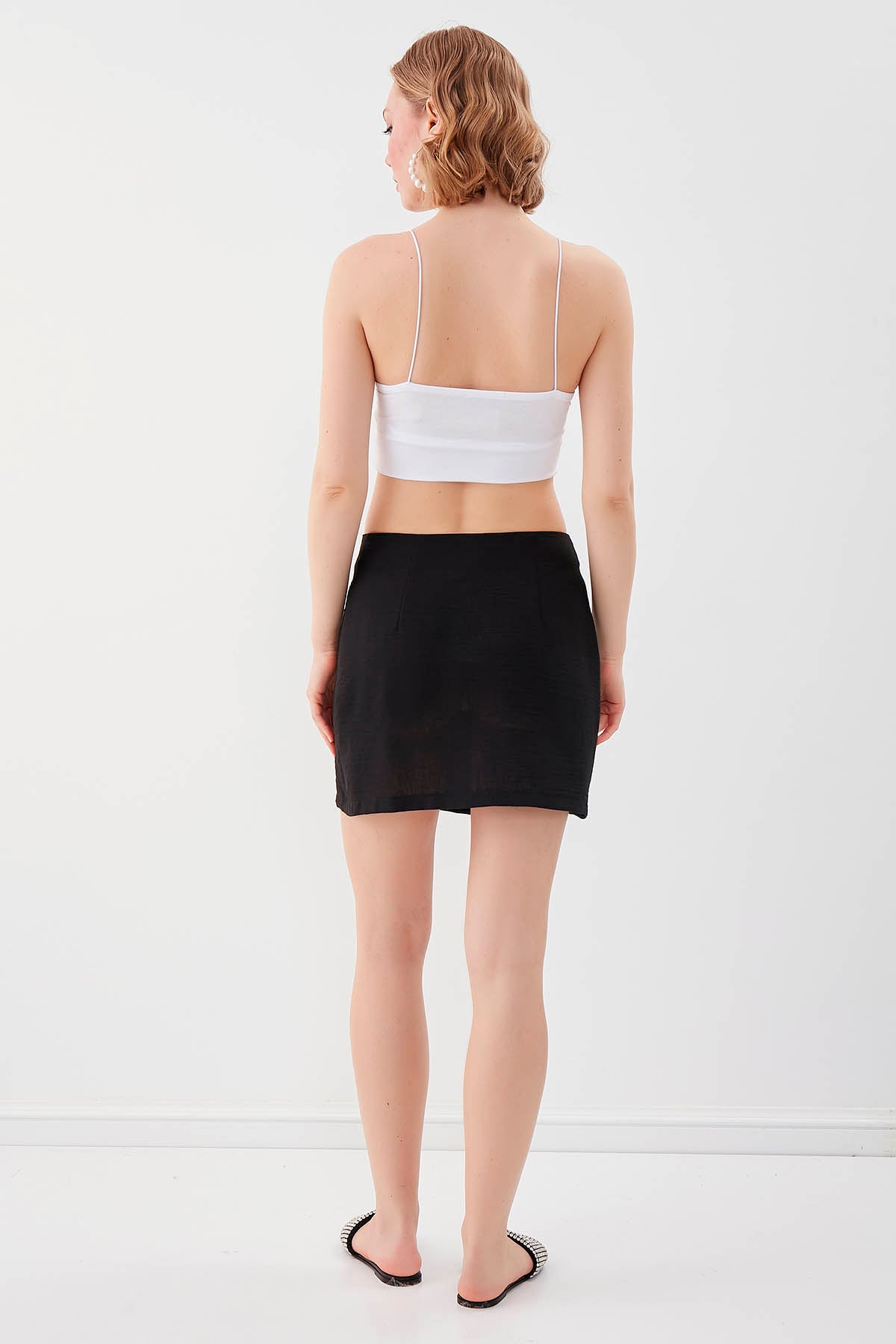 PSORIASIS-BUTTON VISCOSE LINEN MINI-SKIRT