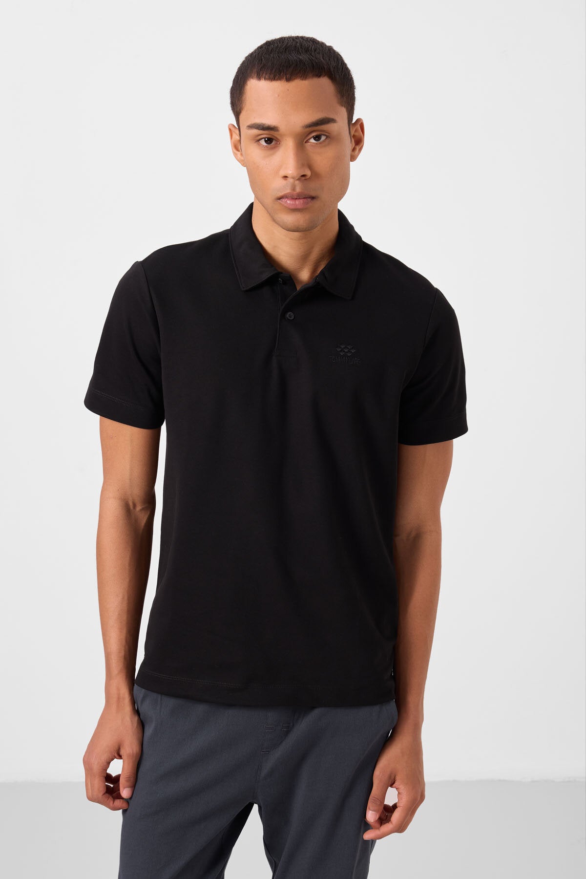 Standard Fit Basic Polo Collar Pack of 3 Black and white and Navy Men's T-Shirt 87748