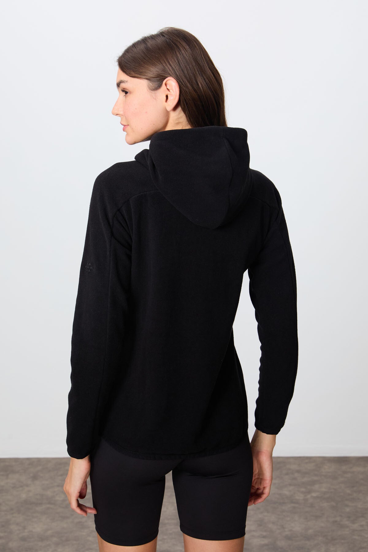 Black Thick Soft Textured Hooded Standard Fit Embroidered Fleece Women's Sweatshirt -97287
