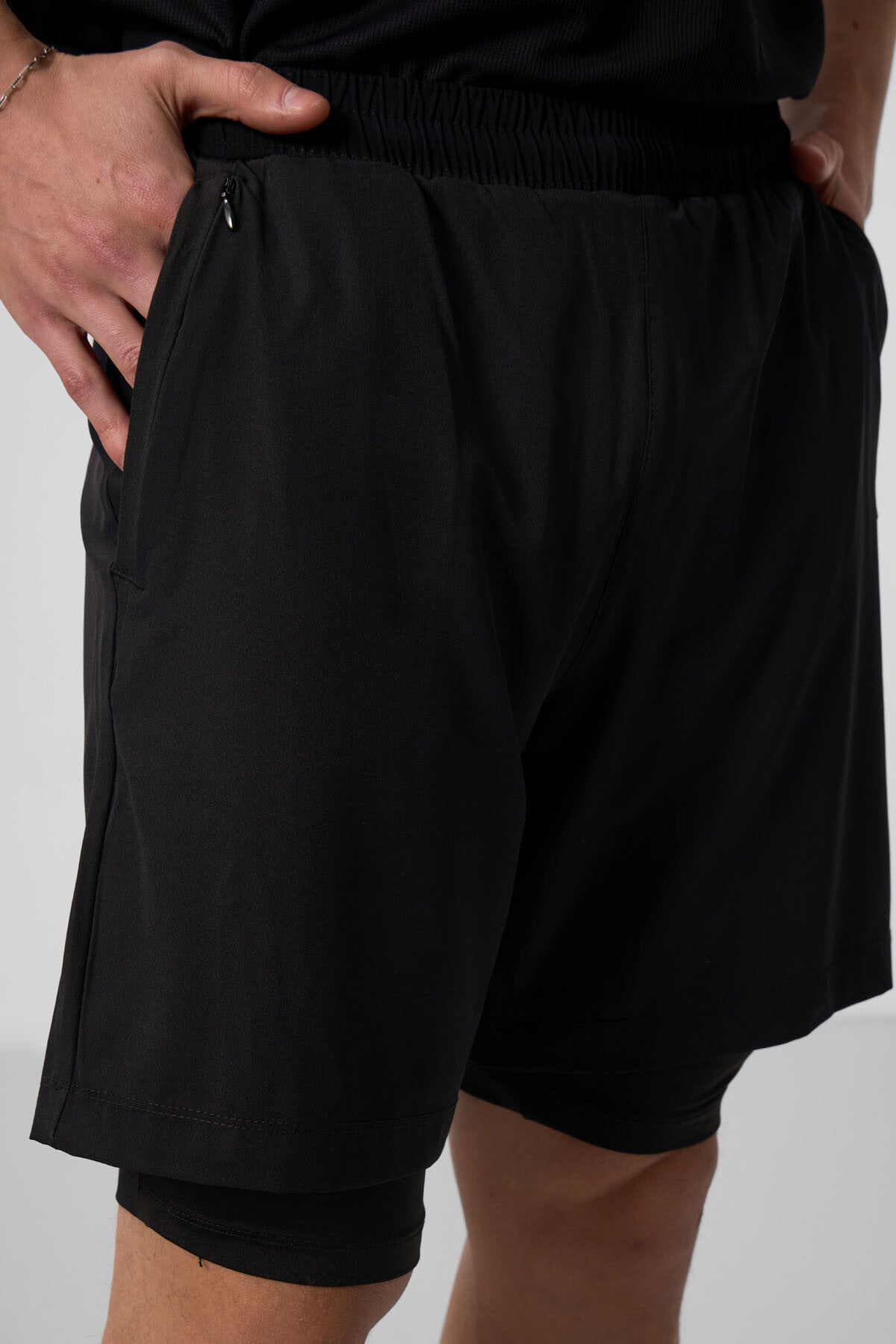 Black Polyester Thin Soft Standard Fit Men's Padded Shorts - 81287