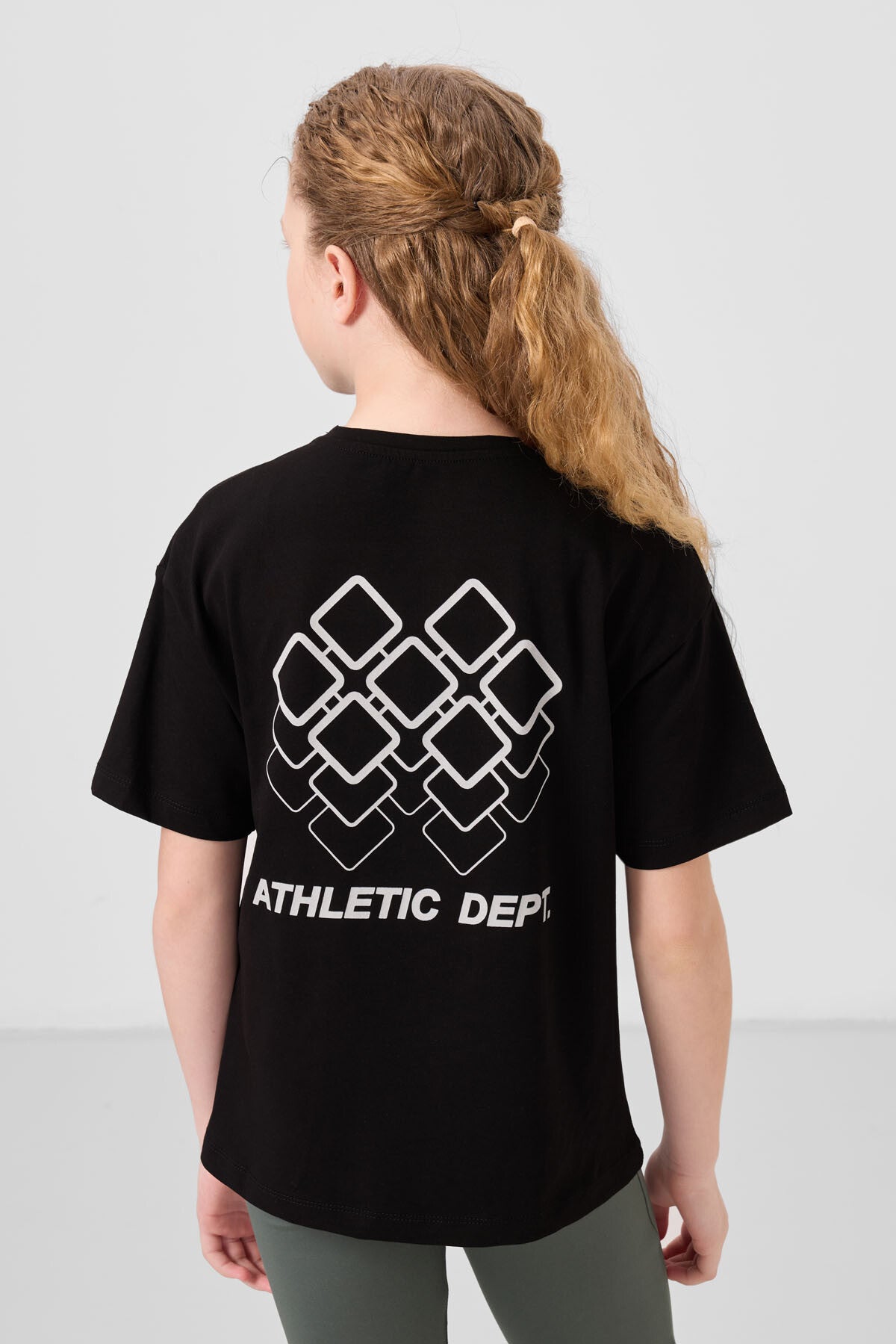 Black Cotton O Collar Oversize Fit Printed Girl and T-Shirt - 75178