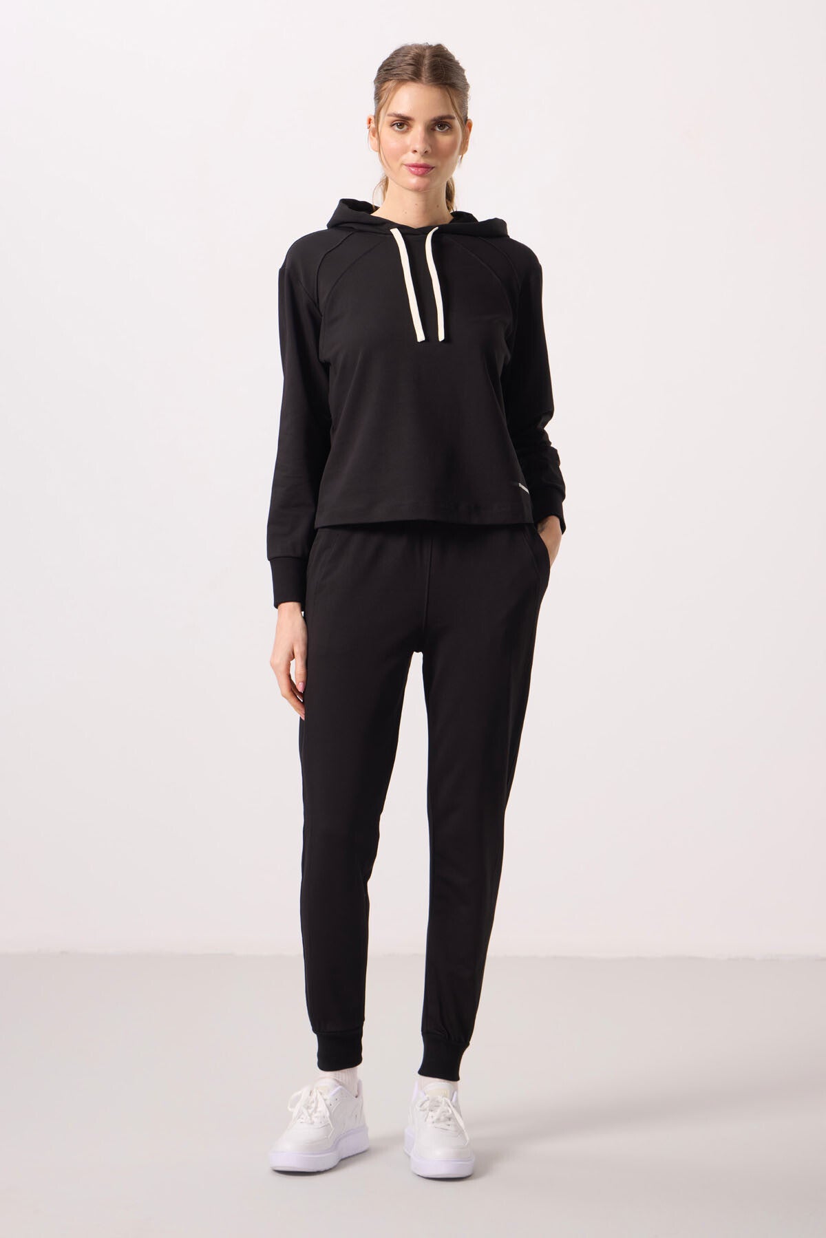 Black Hooded Oversize Women's Tracksuit Set - 95336