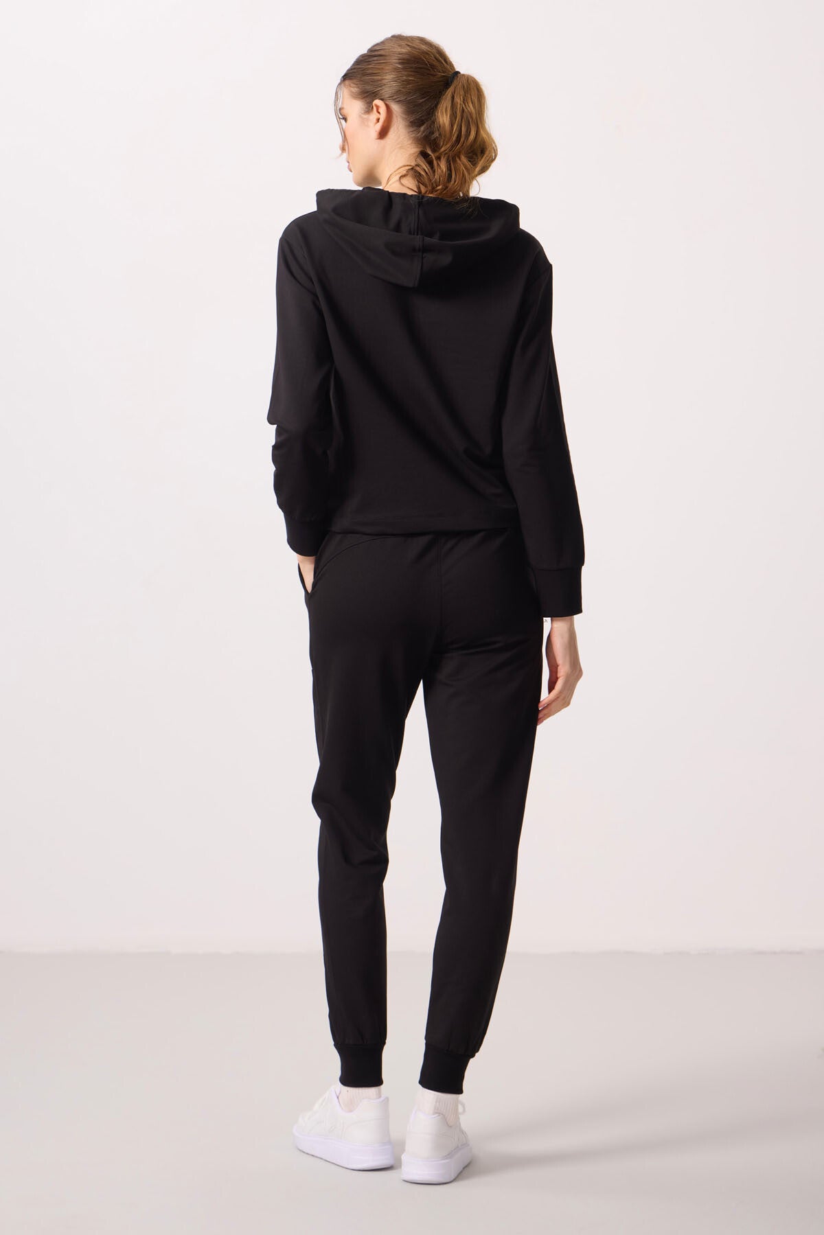 Black Hooded Oversize Women's Tracksuit Set - 95336