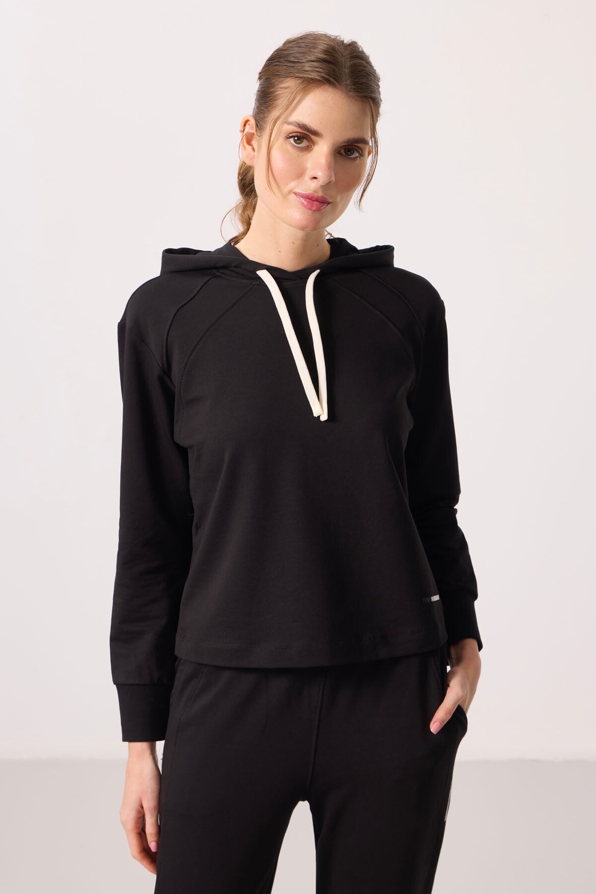 Black Hooded Oversize Women's Tracksuit Set - 95336