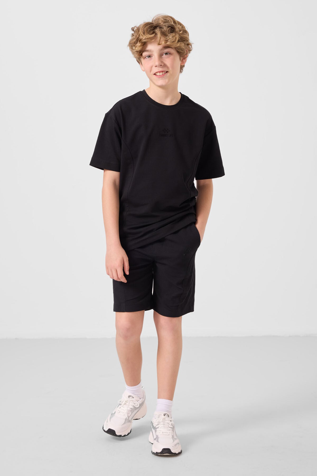 Black cotton oversized fit woven lightweight elastic Chino shorts set - 11276