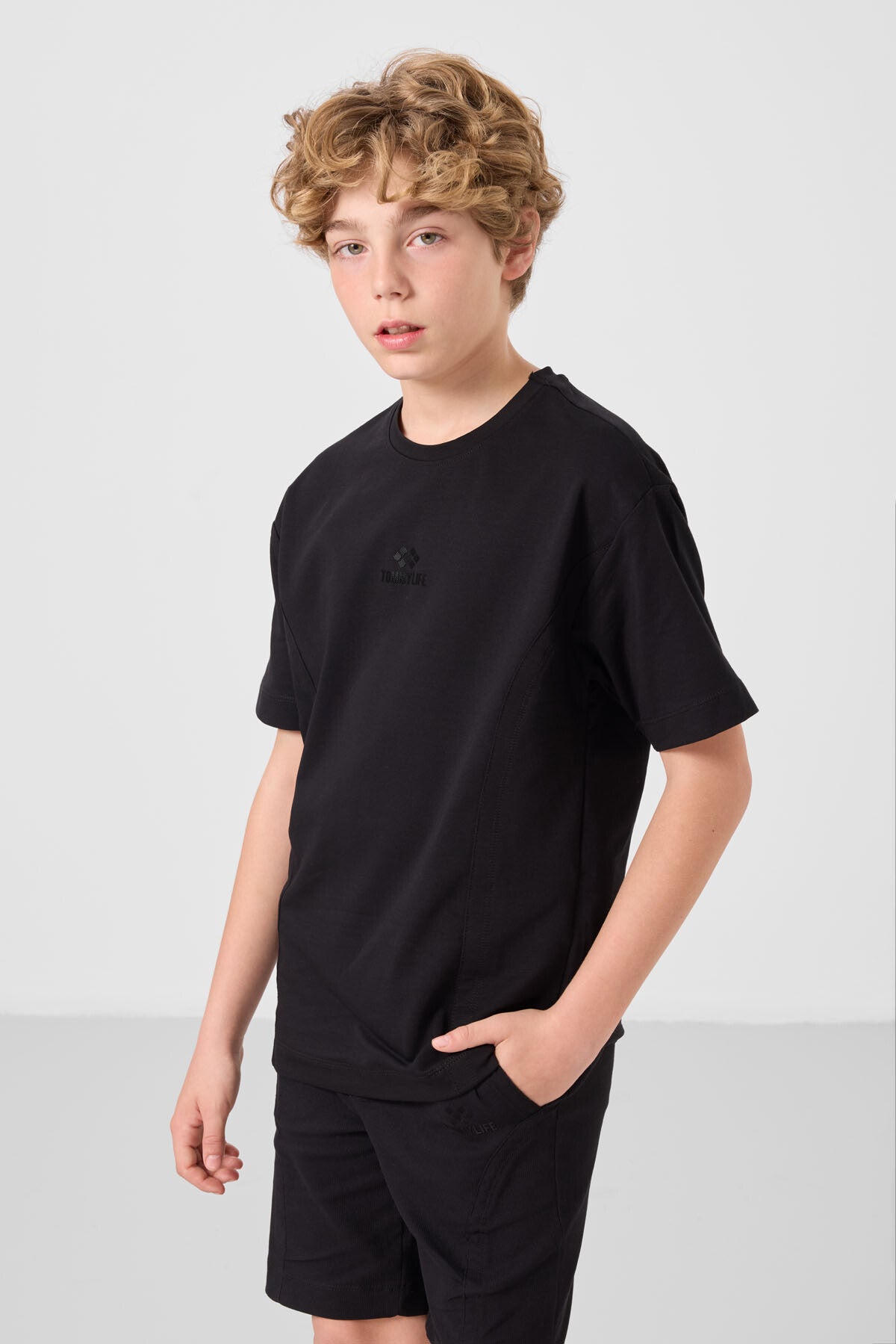 Black cotton oversized fit woven lightweight elastic Chino shorts set - 11276