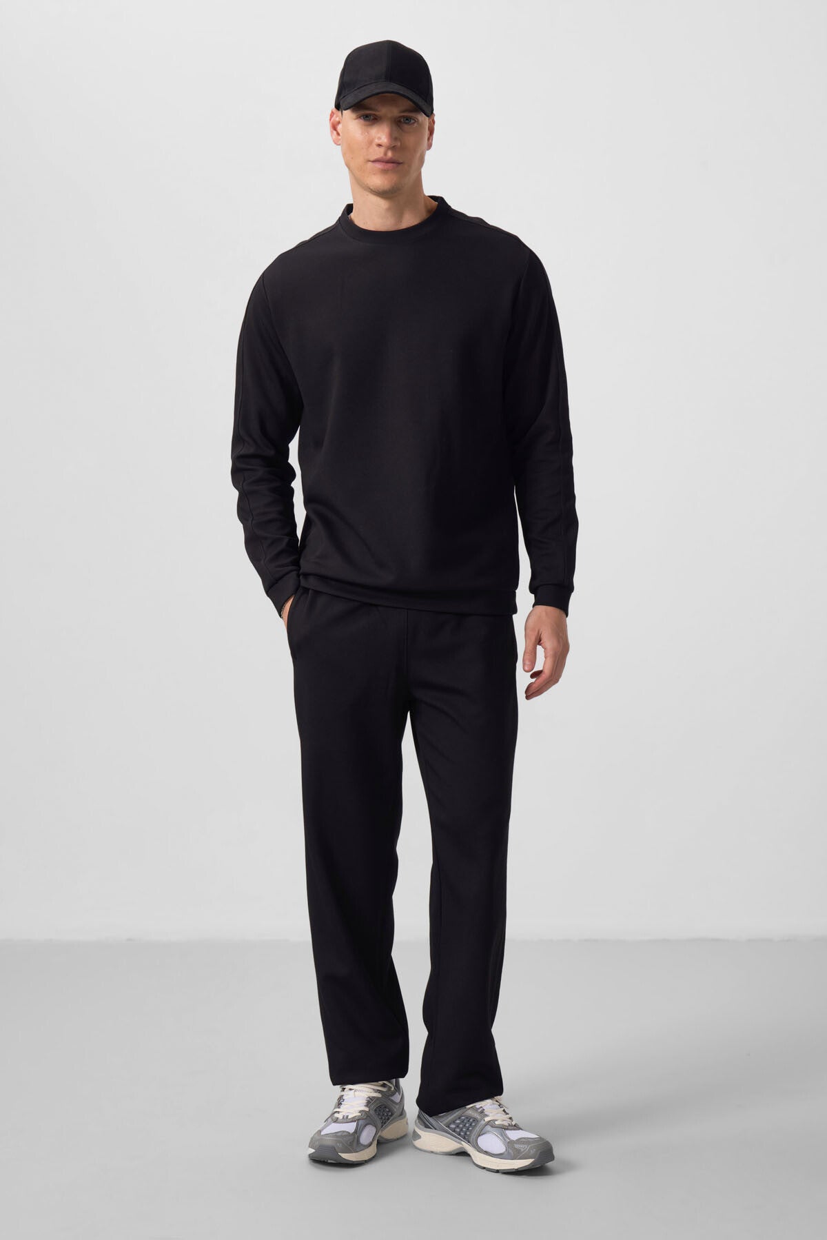 Black Textured Surface Oversize Men's Tracksuit Set - 85275