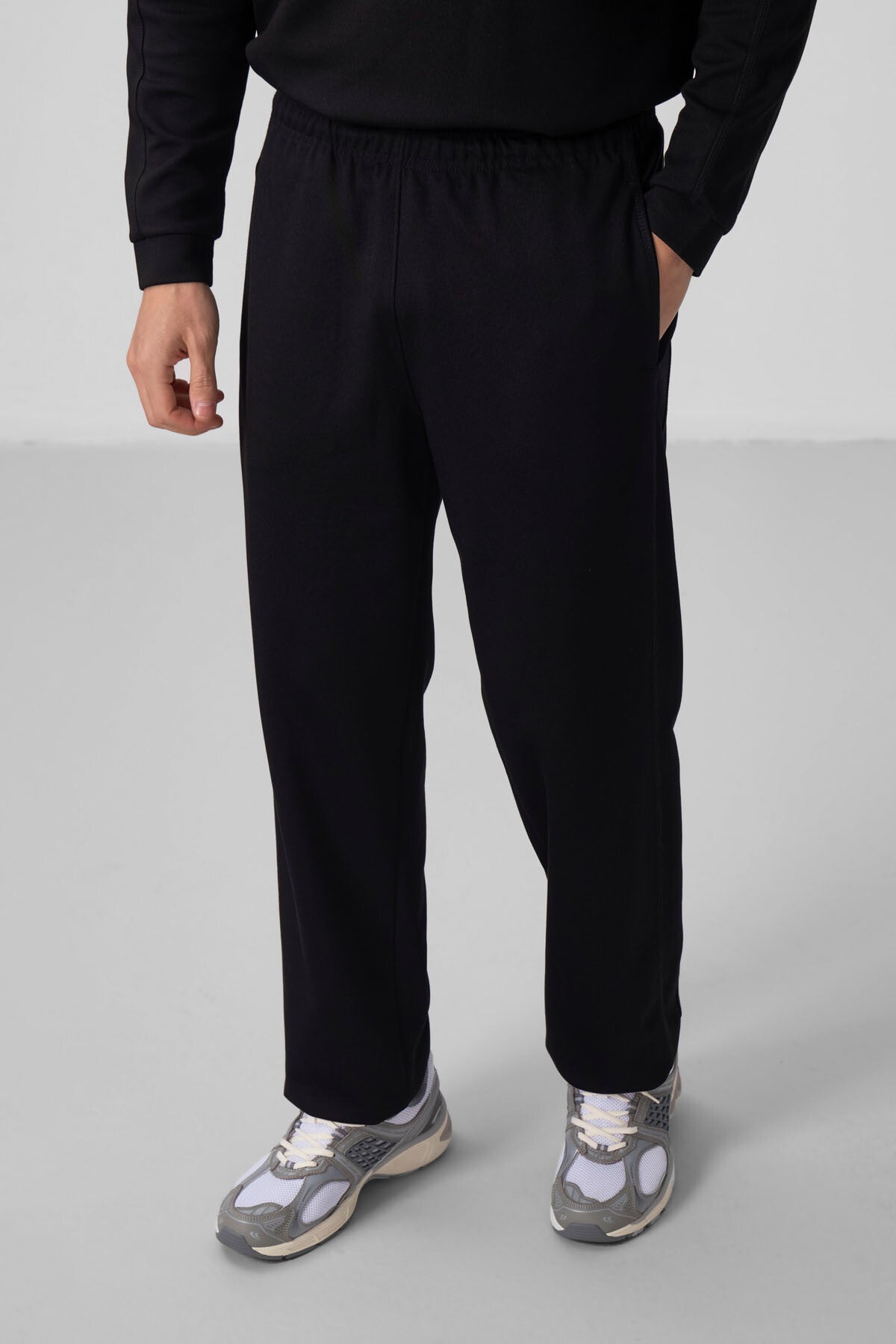 Black Textured Surface Oversize Men's Tracksuit Set - 85275