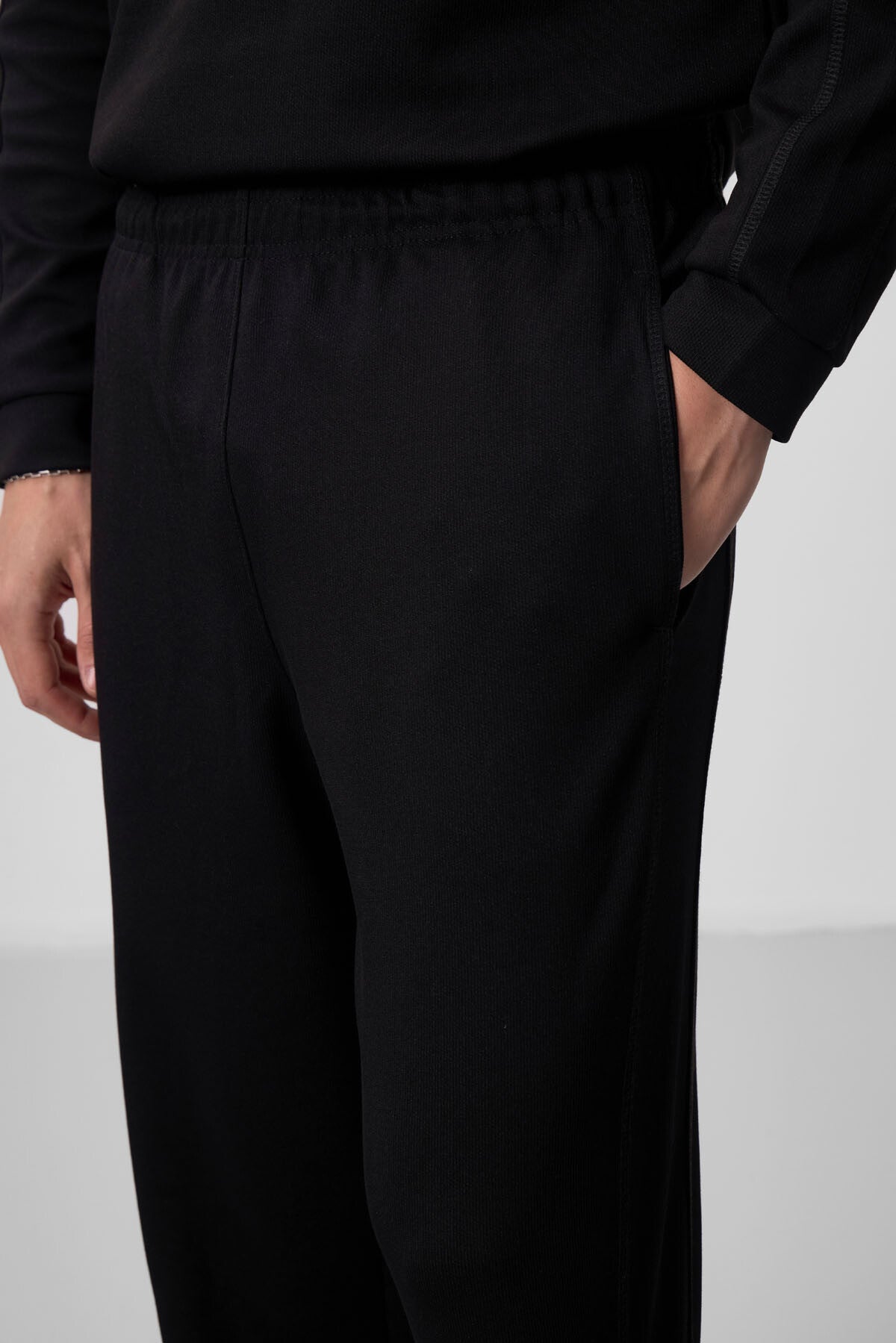Black Textured Surface Oversize Men's Tracksuit Set - 85275