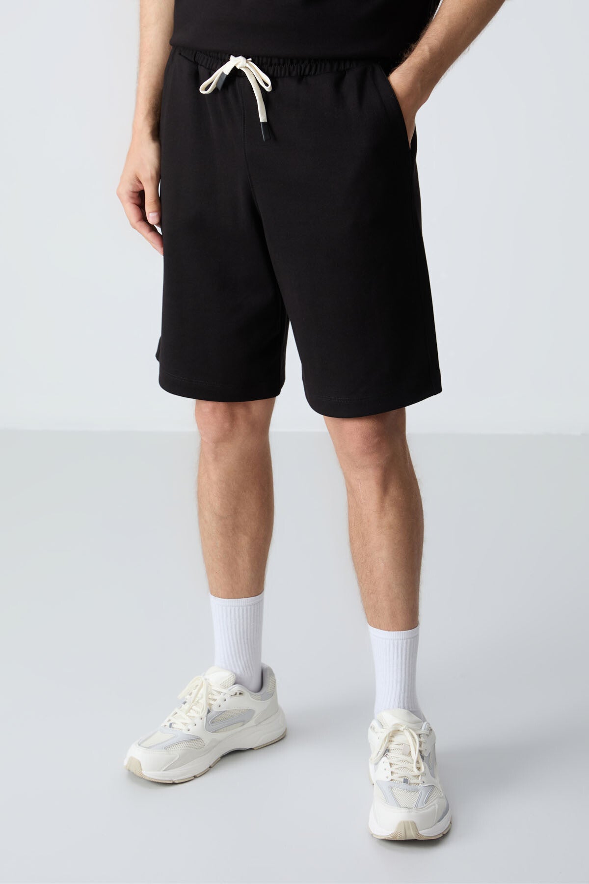 Black Cotton Thick Soft Textured Oversize Fit Basic Men's Shorts Set - 85257
