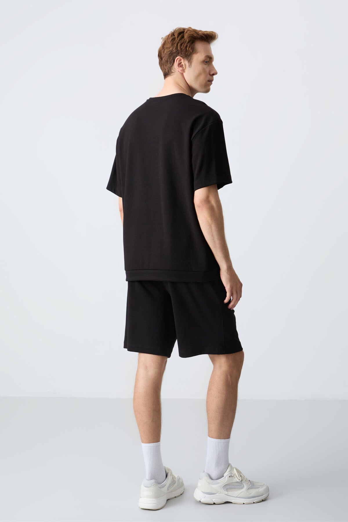 Black Cotton Thick Soft Textured Oversize Fit Basic Men's Shorts Set - 85257