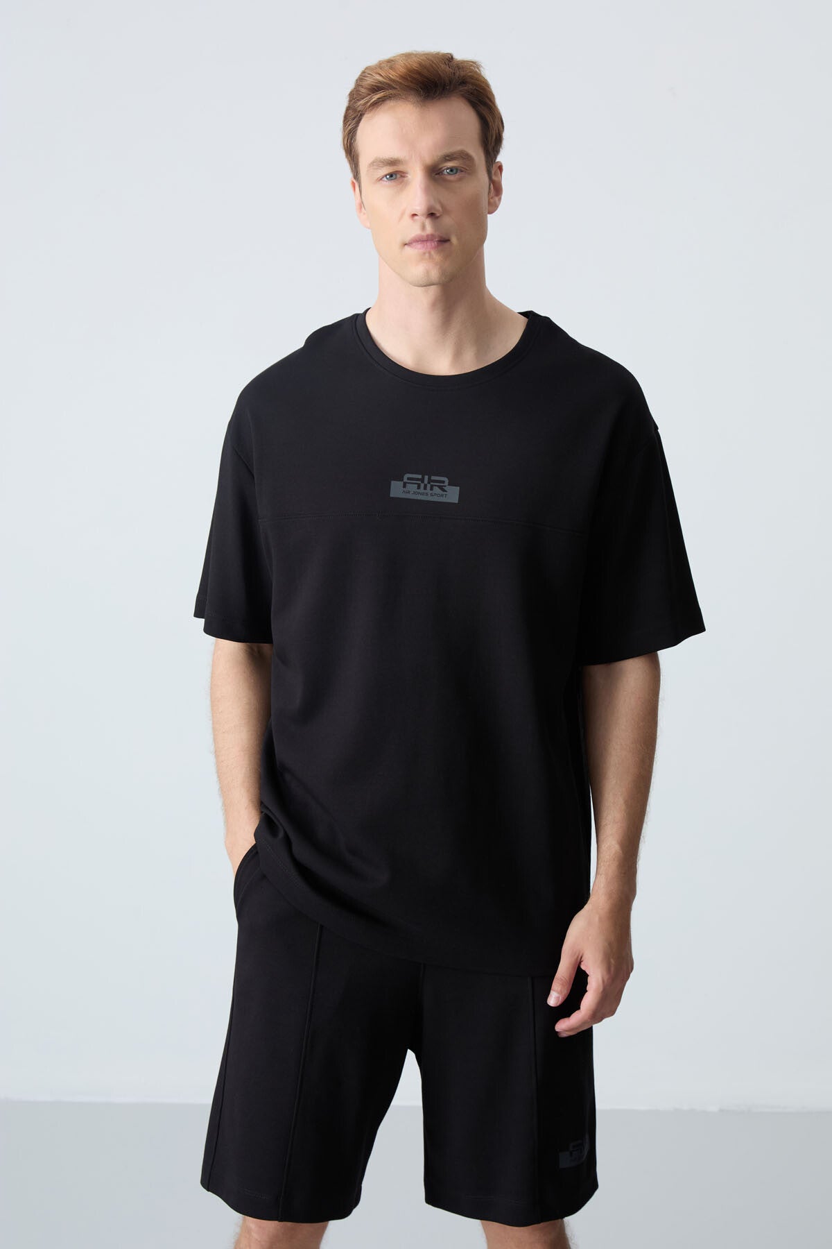 Black Cotton Thick Soft Textured Oversize Fit Basic Men's Shorts Set - 85259