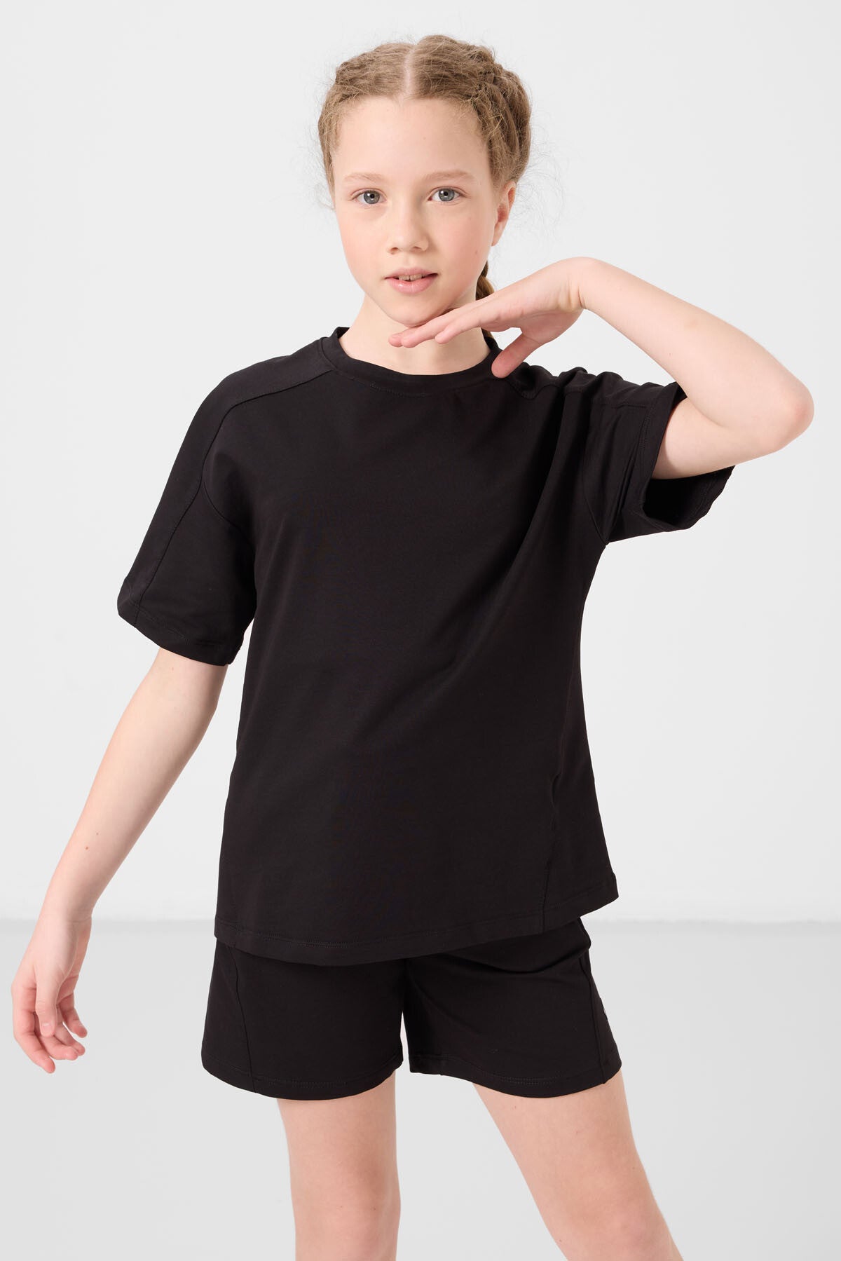 Black cotton soft Standard Fit Basic Girls Shorts Set - 75184