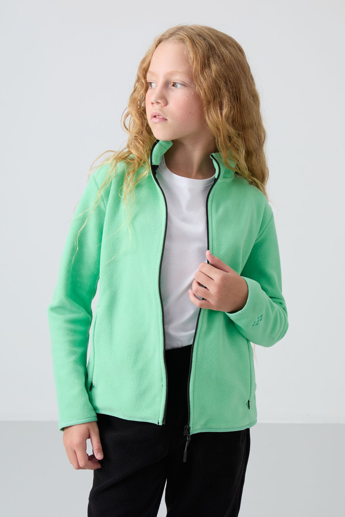 Forest Green Thick Soft Textured Standard Fit Embroidered Fleece Girls' Sweatshirt - 75154