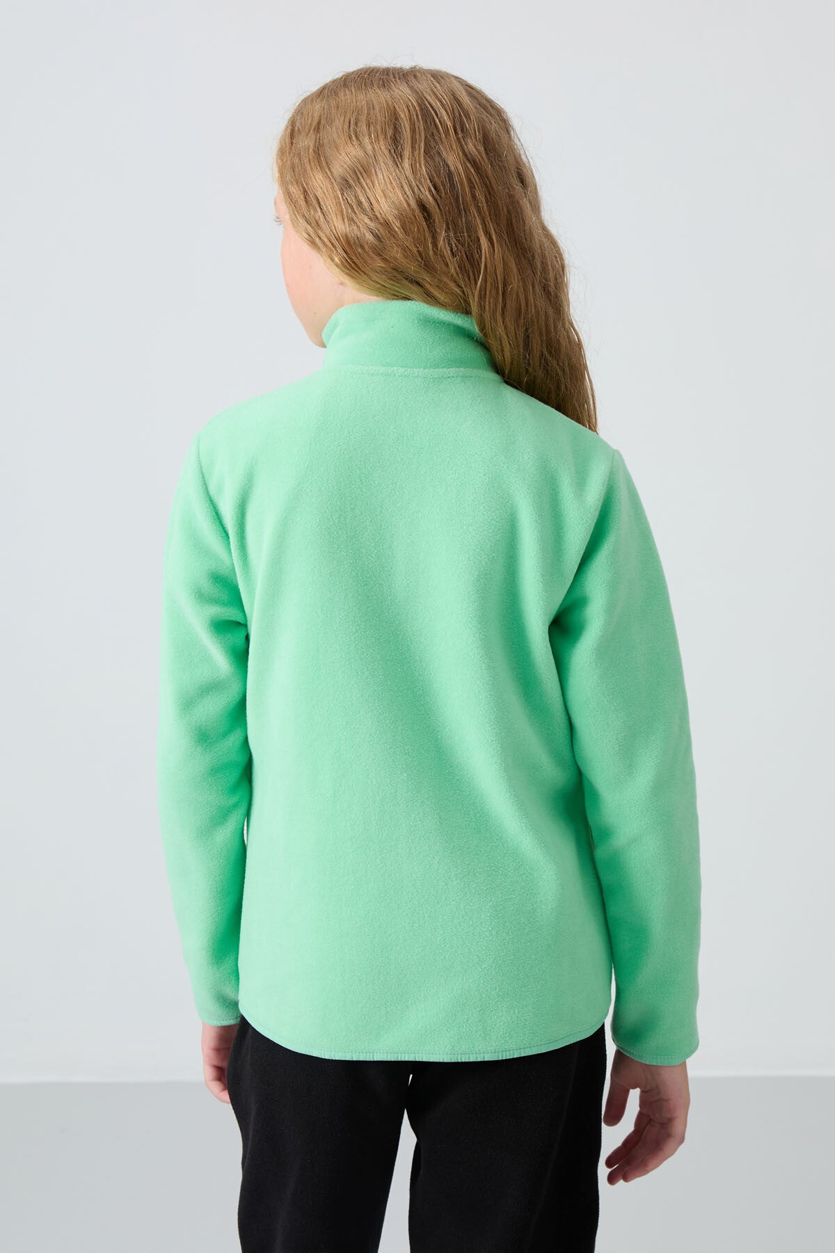 Forest Green Thick Soft Textured Standard Fit Embroidered Fleece Girls' Sweatshirt - 75154