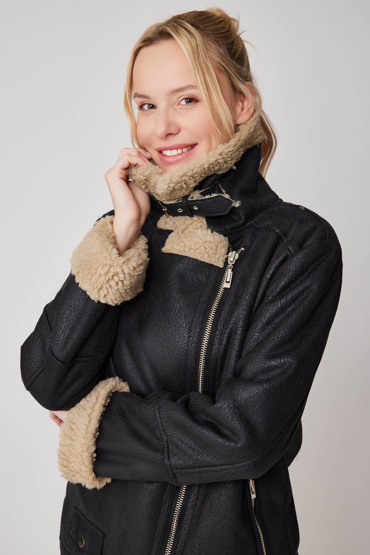 FUR DETAILED LONG BIKER JACKET