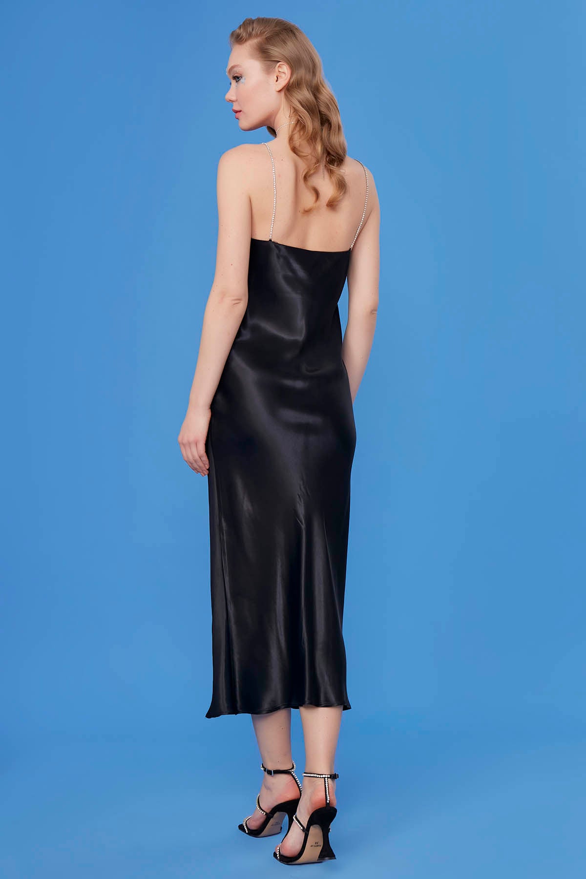 LONG STONY STRAP SATIN DRESS