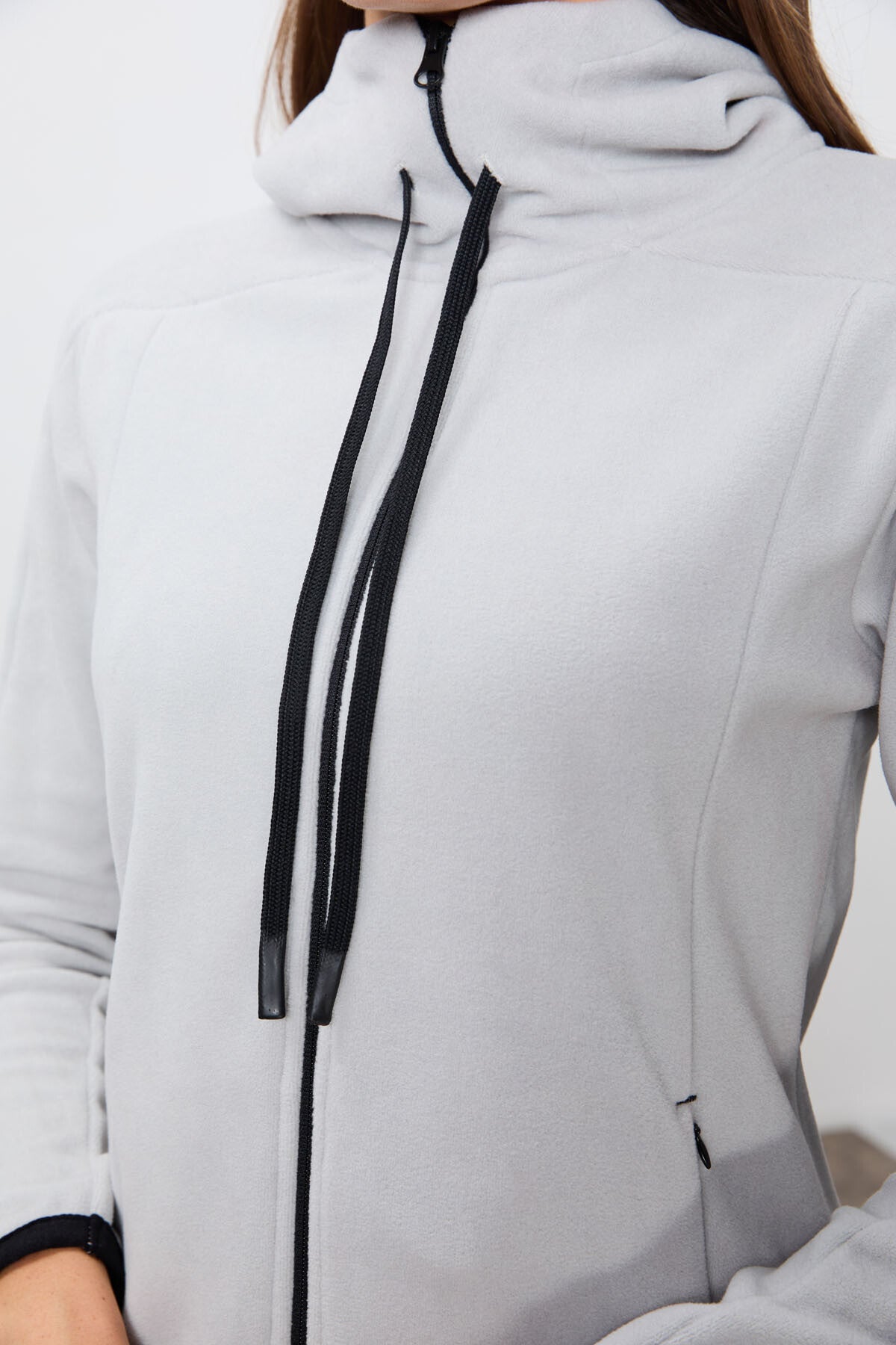Stone Thick Soft Textured Hooded Standard Fit Embroidered Fleece Women's Sweatshirt -97287