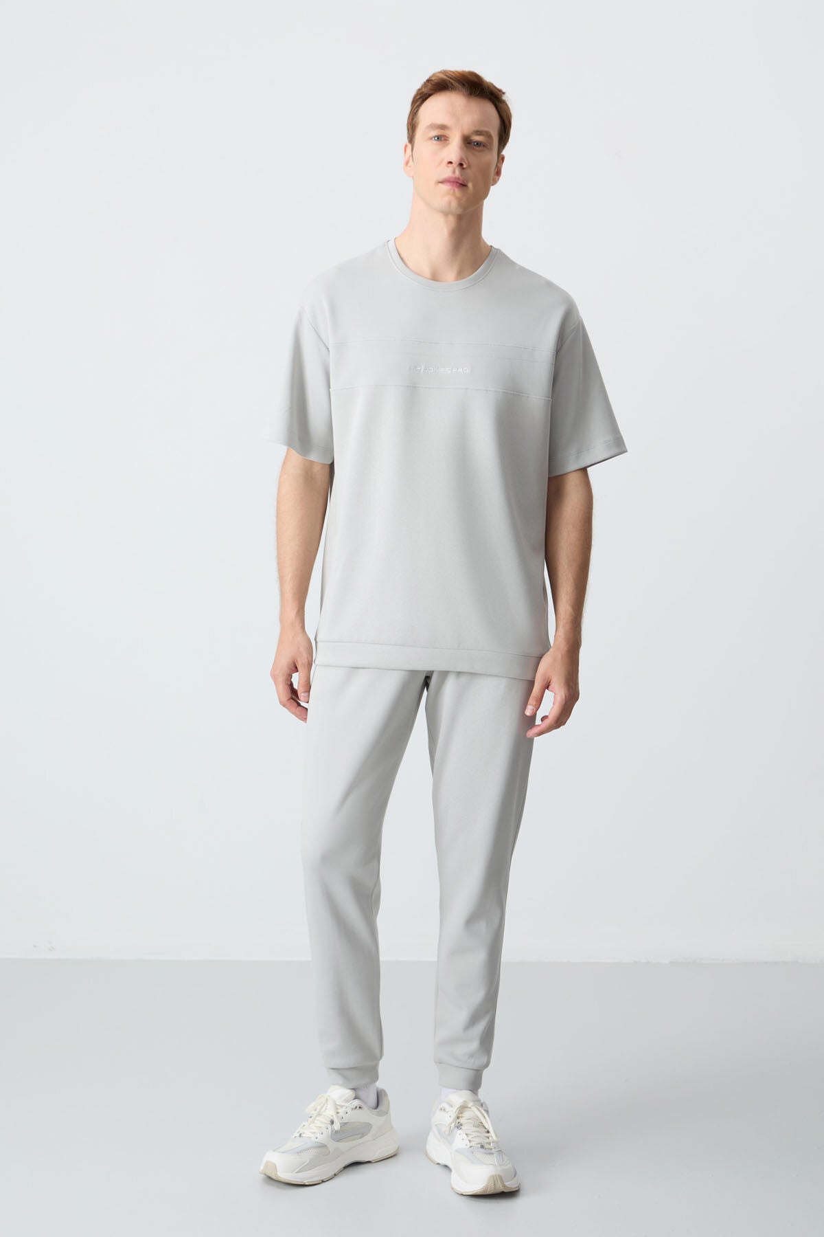 Stone Cotton Thick Soft Textured Oversize Fit Basic Men's Tracksuit Set - 85261
