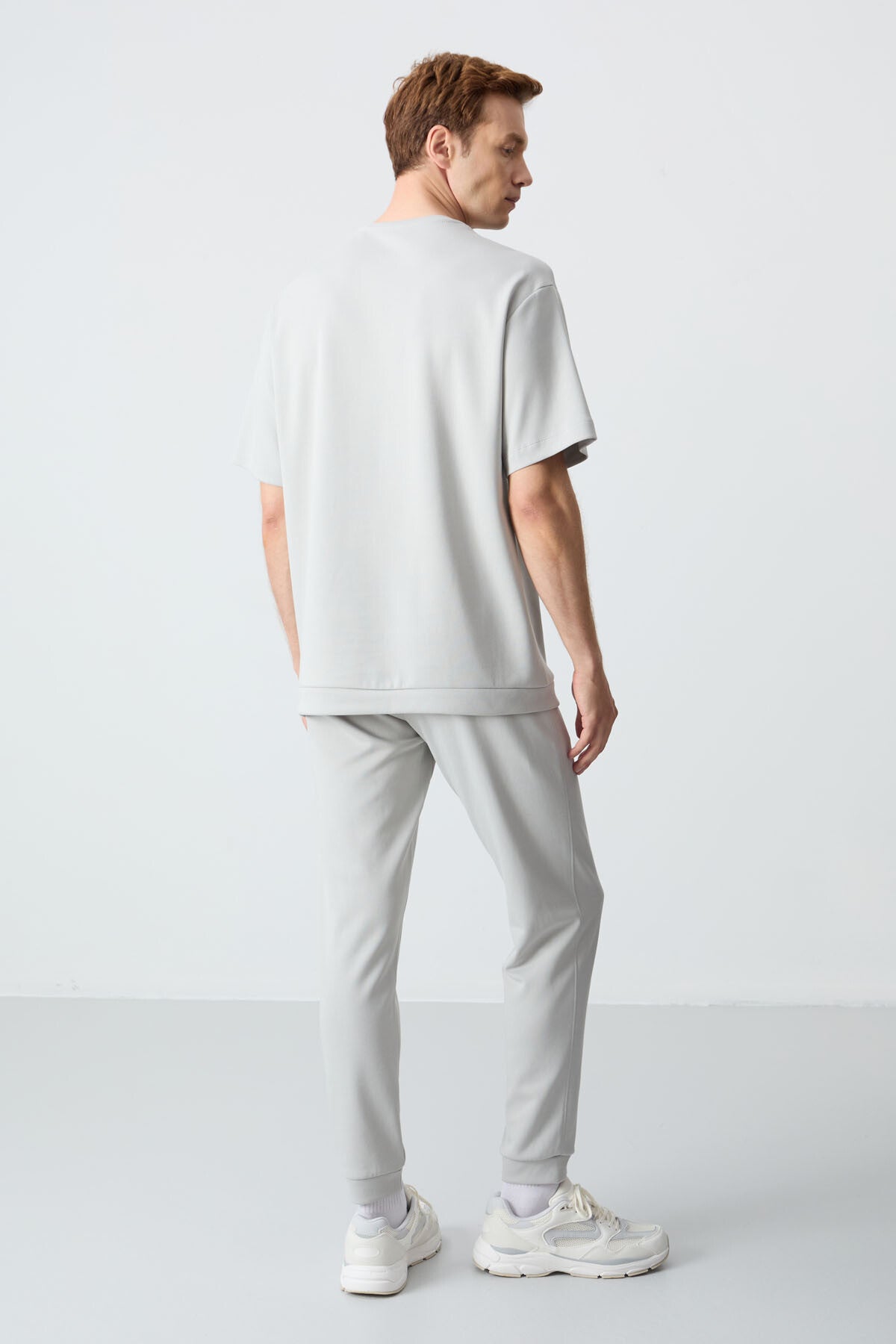 Stone Cotton Thick Soft Textured Oversize Fit Basic Men's Tracksuit Set - 85261