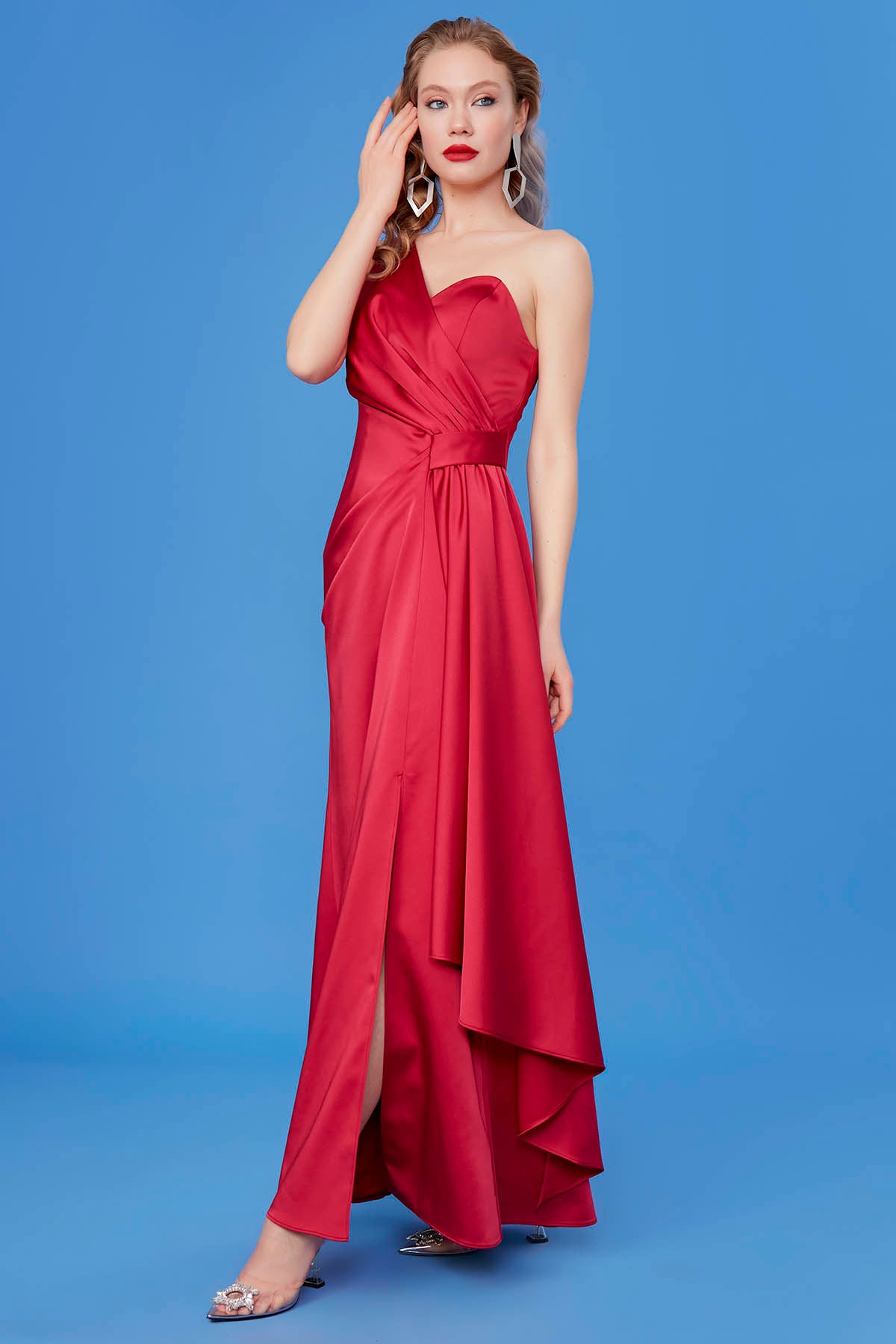 ONE SHOULDER LONG SATIN DRESS