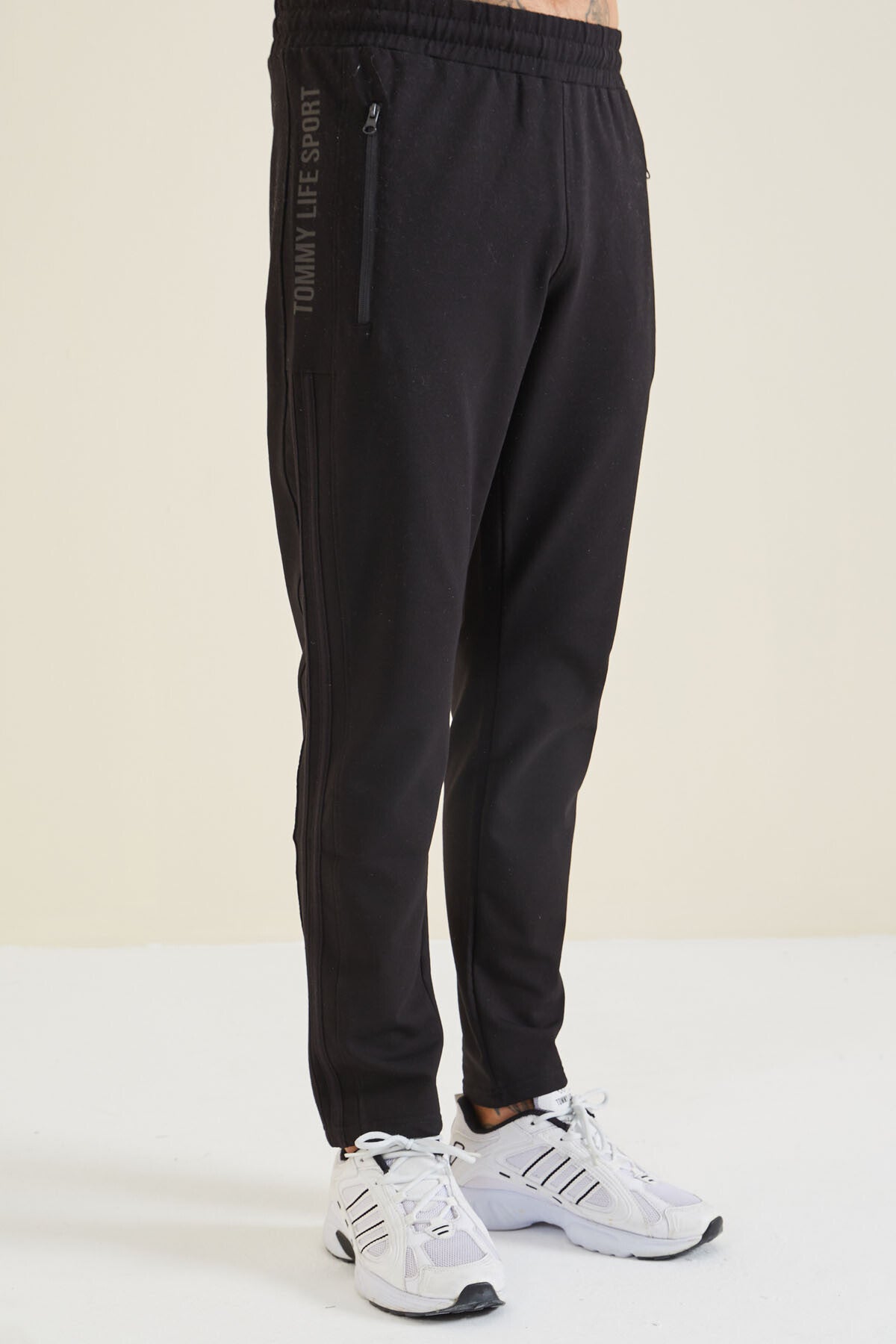 Black Printed Double Striped Slim Fit Jogger Men's Tracksuit Bottom - 84780