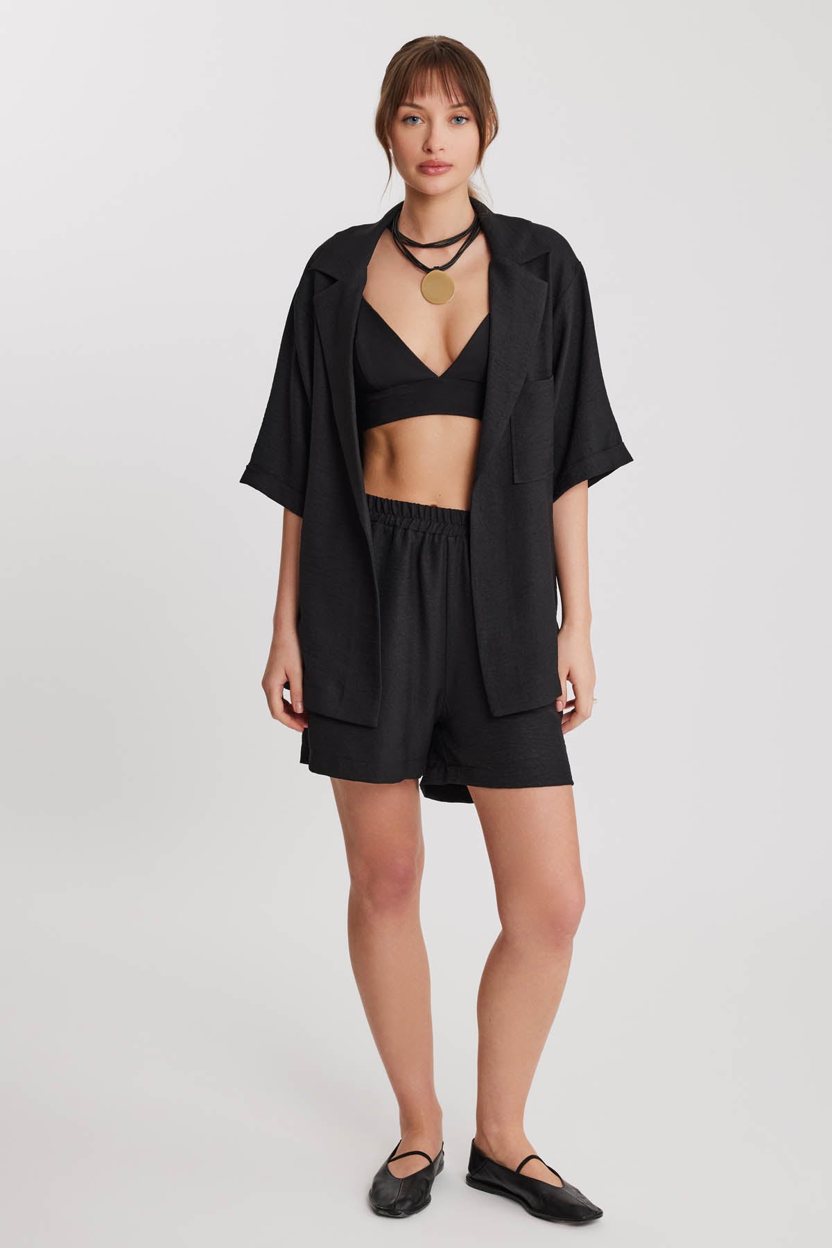 LONG COLLAR DETAILED LOW SHOULDER JACKET