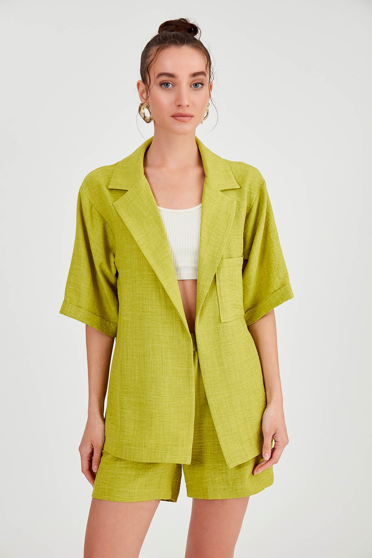 LONG COLLAR DETAILED LOW SHOULDER JACKET