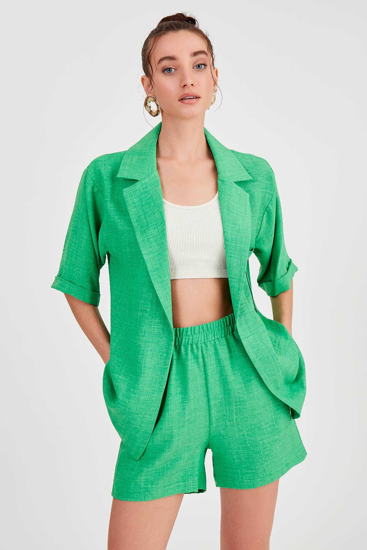 LONG COLLAR DETAILED LOW SHOULDER JACKET