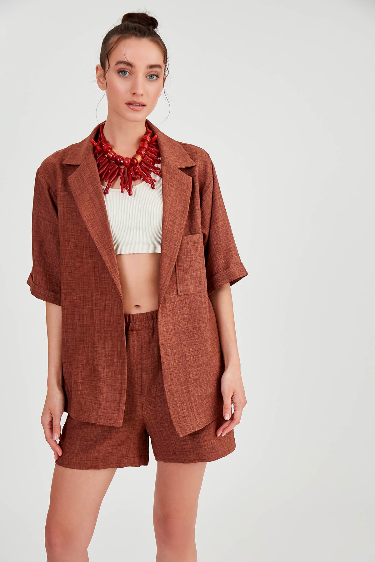 LONG COLLAR DETAILED LOW SHOULDER JACKET