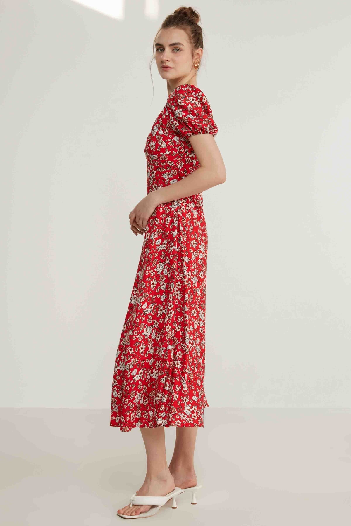 VISCOSE LOOSE SLEEVE FLOWER PATTERN DRESS