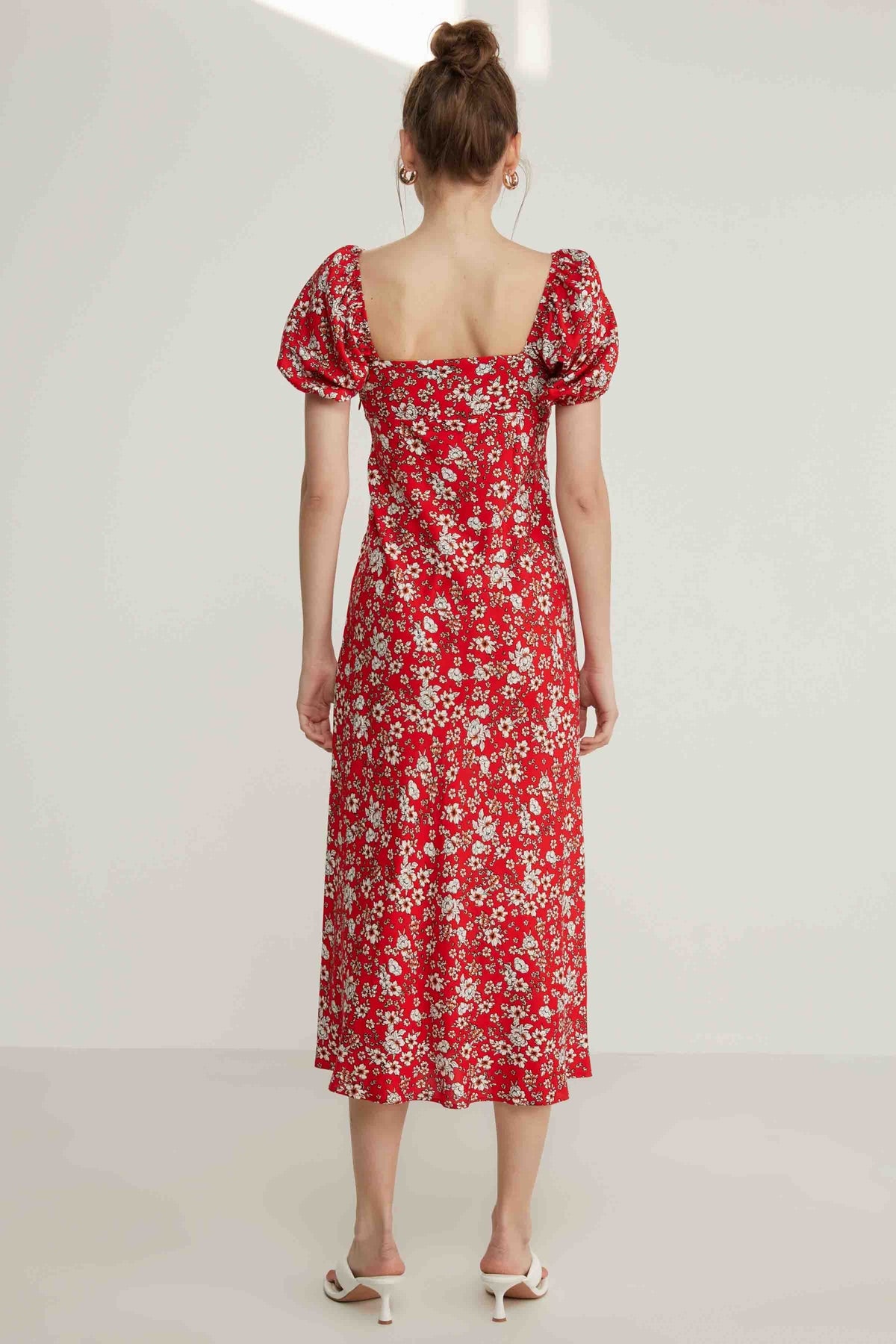 VISCOSE LOOSE SLEEVE FLOWER PATTERN DRESS
