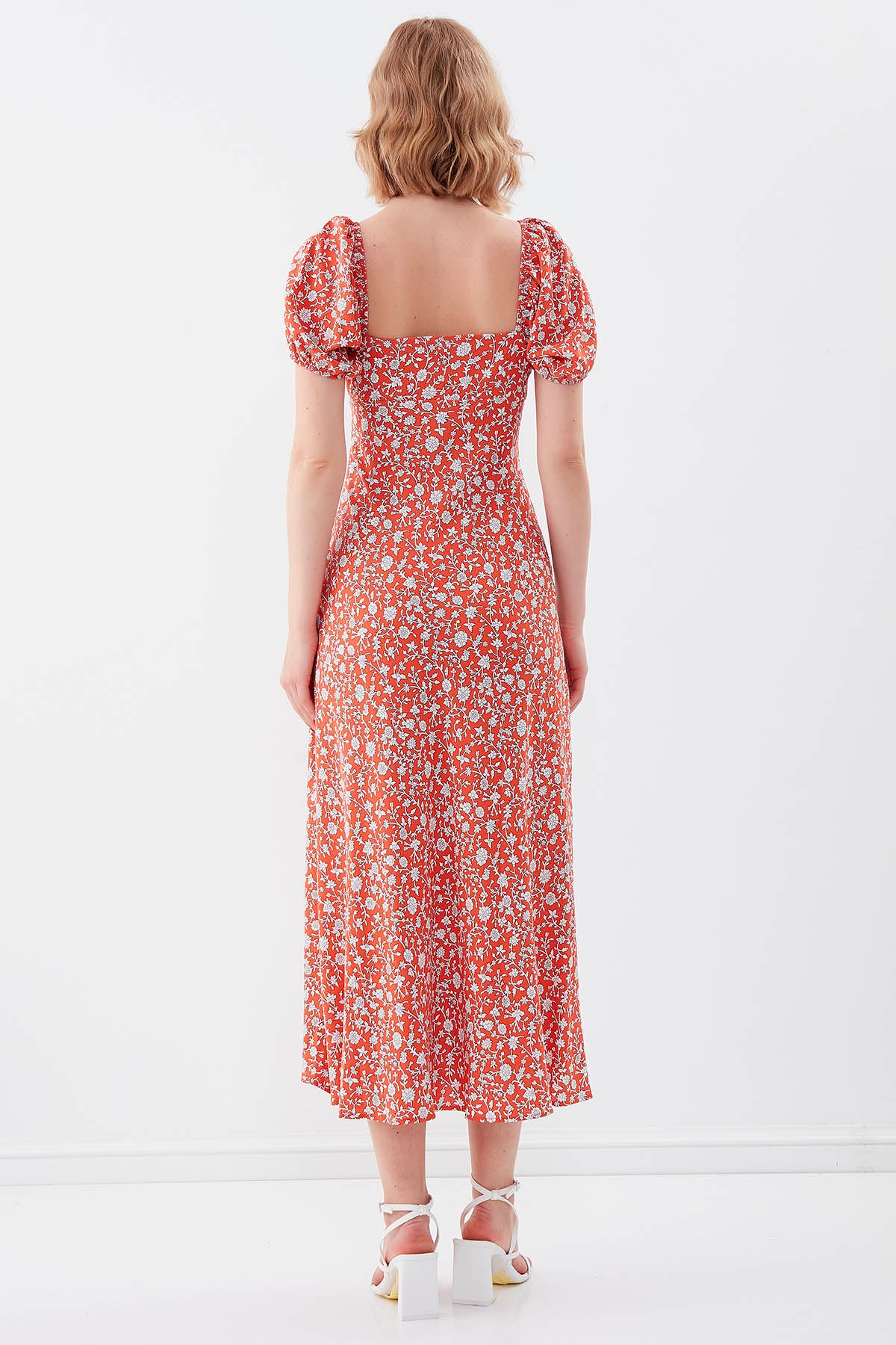 VISCOSE LOOSE SLEEVE FLOWER PATTERN DRESS
