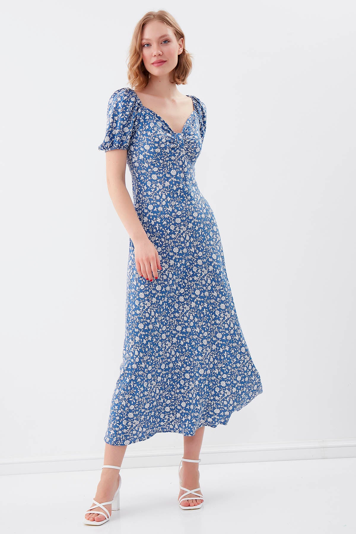 VISCOSE LOOSE SLEEVE FLOWER PATTERN DRESS