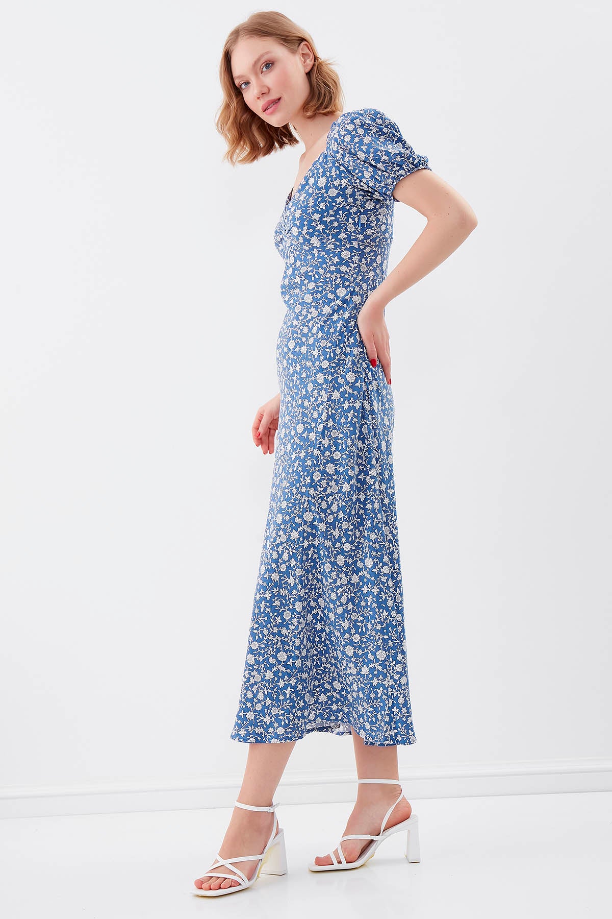 VISCOSE LOOSE SLEEVE FLOWER PATTERN DRESS