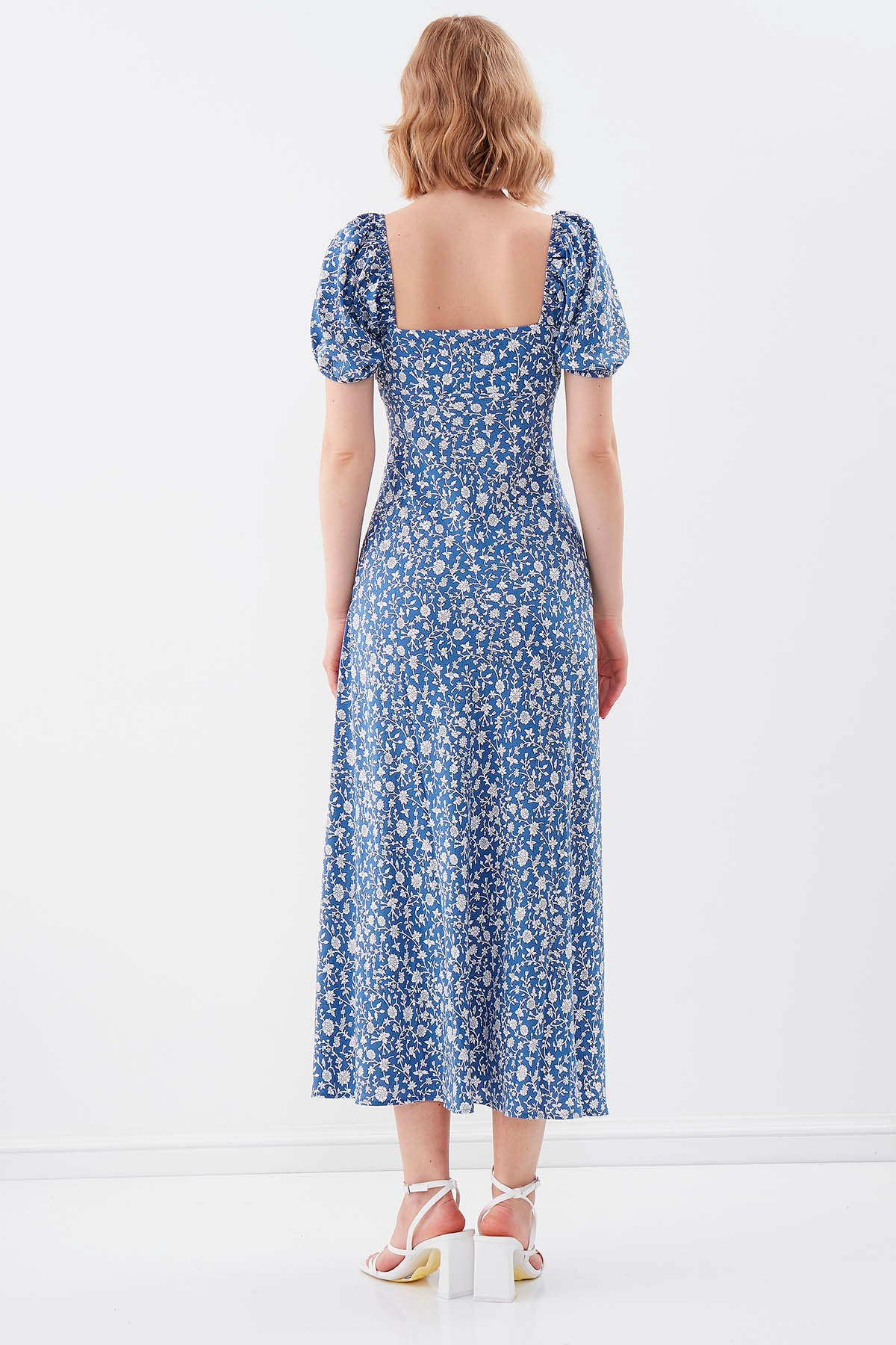VISCOSE LOOSE SLEEVE FLOWER PATTERN DRESS