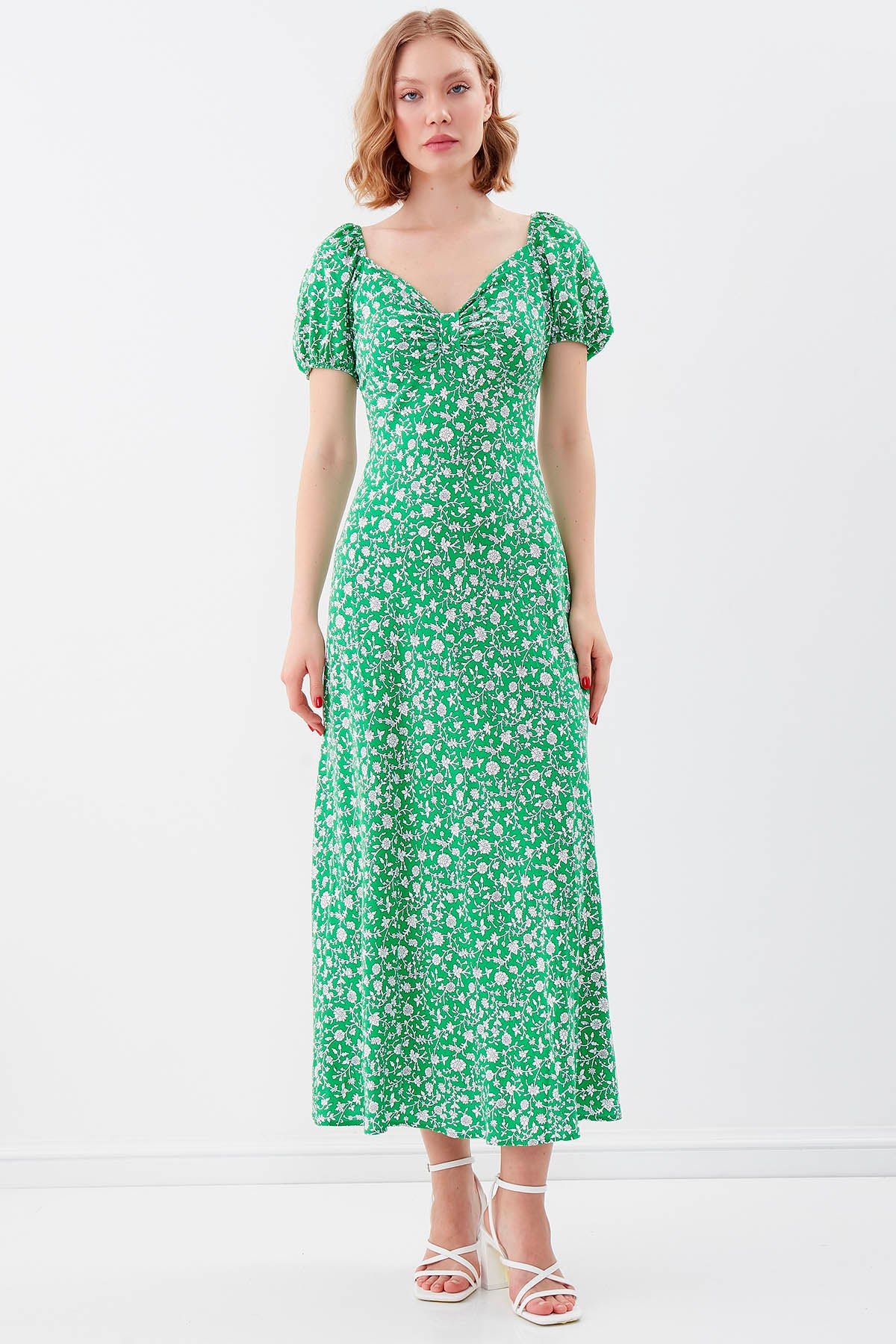 VISCOSE LOOSE SLEEVE FLOWER PATTERN DRESS