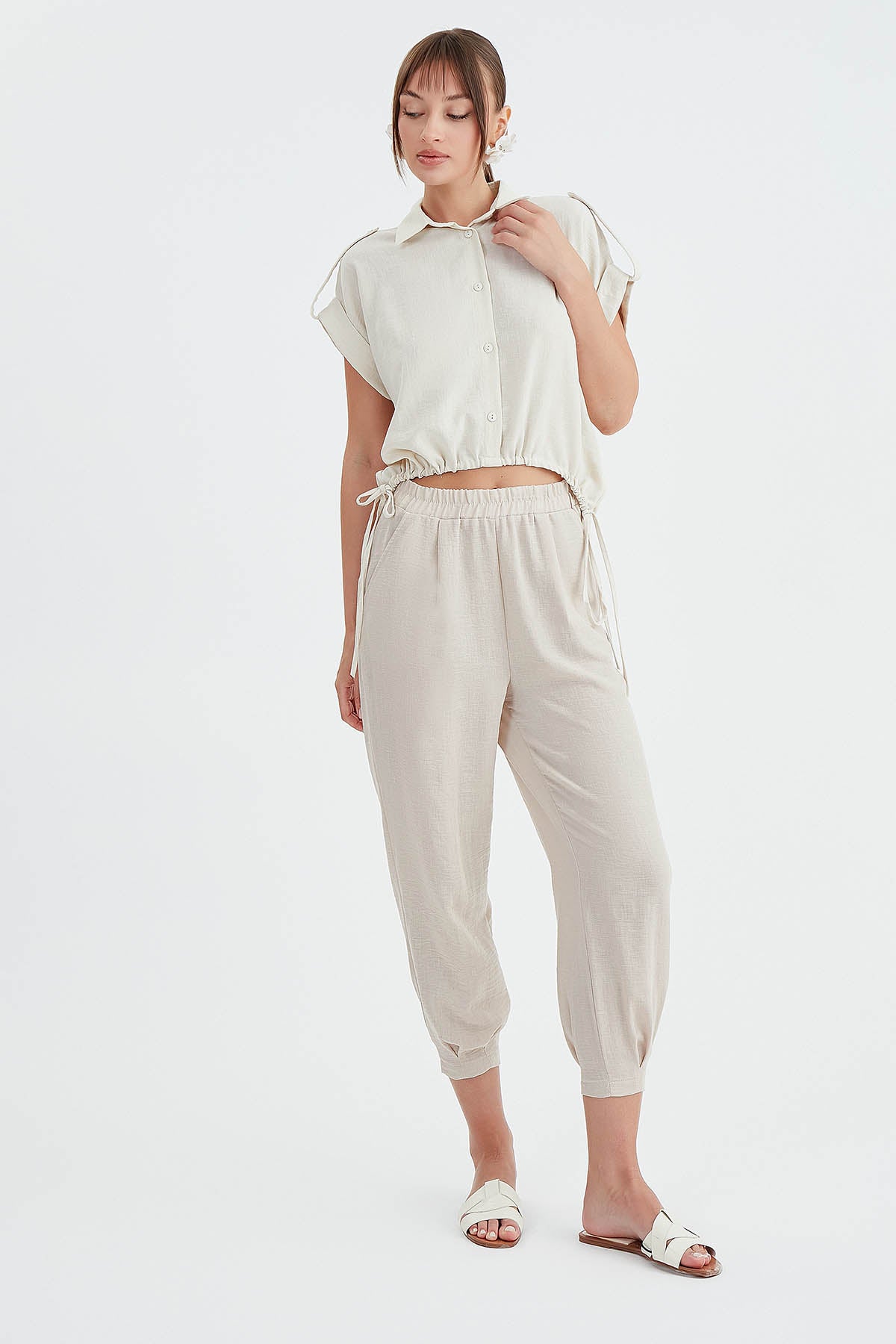 VISCOSE FLAXEN POLLEN TROUSERS