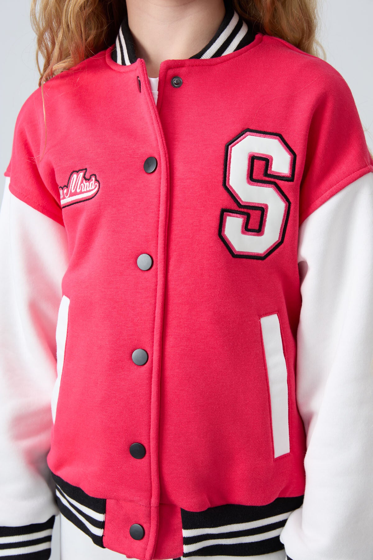 Viva Red Cotton Fluffy Lined Soft Textured Standard Fit Embroidered Girls' College Jacket - 75163