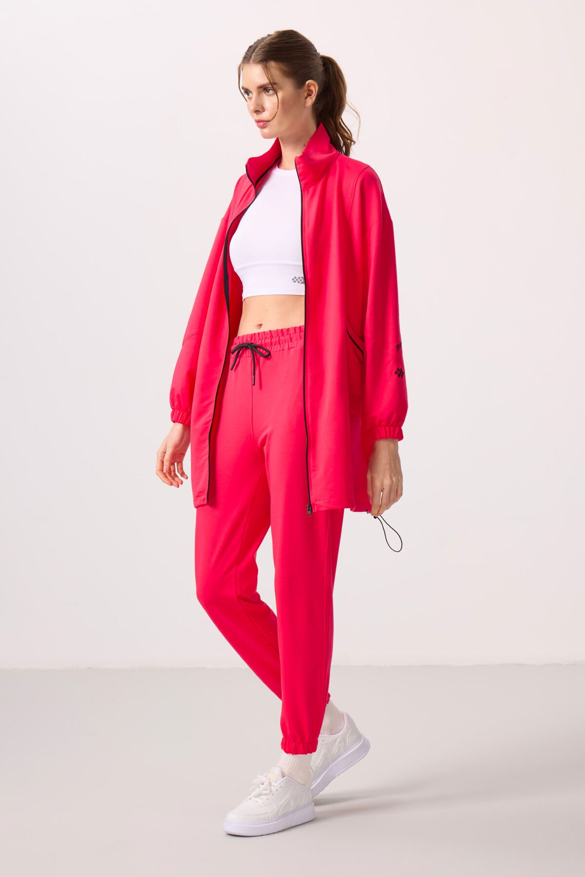 Viva Red Stand Collar Zippered Comfort Fit Women's Tracksuit Tunic Set - 95345