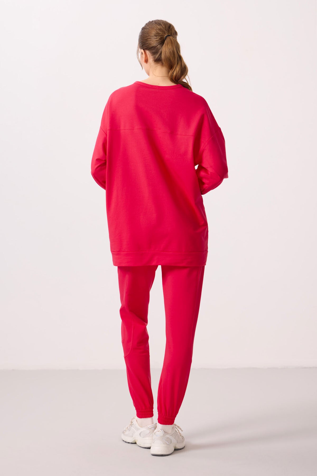 Viva Red O Collar Basic Oversize Women's Tracksuit Tunic Set - 95347