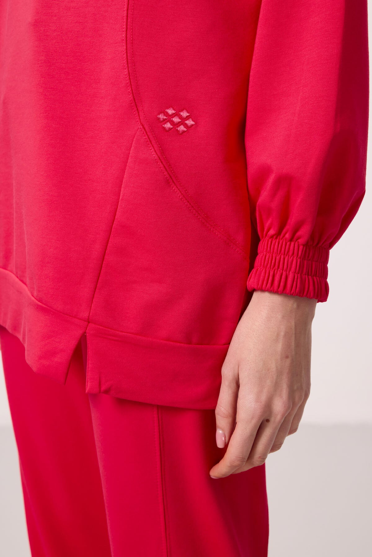 Viva Red O Collar Basic Oversize Women's Tracksuit Tunic Set - 95347