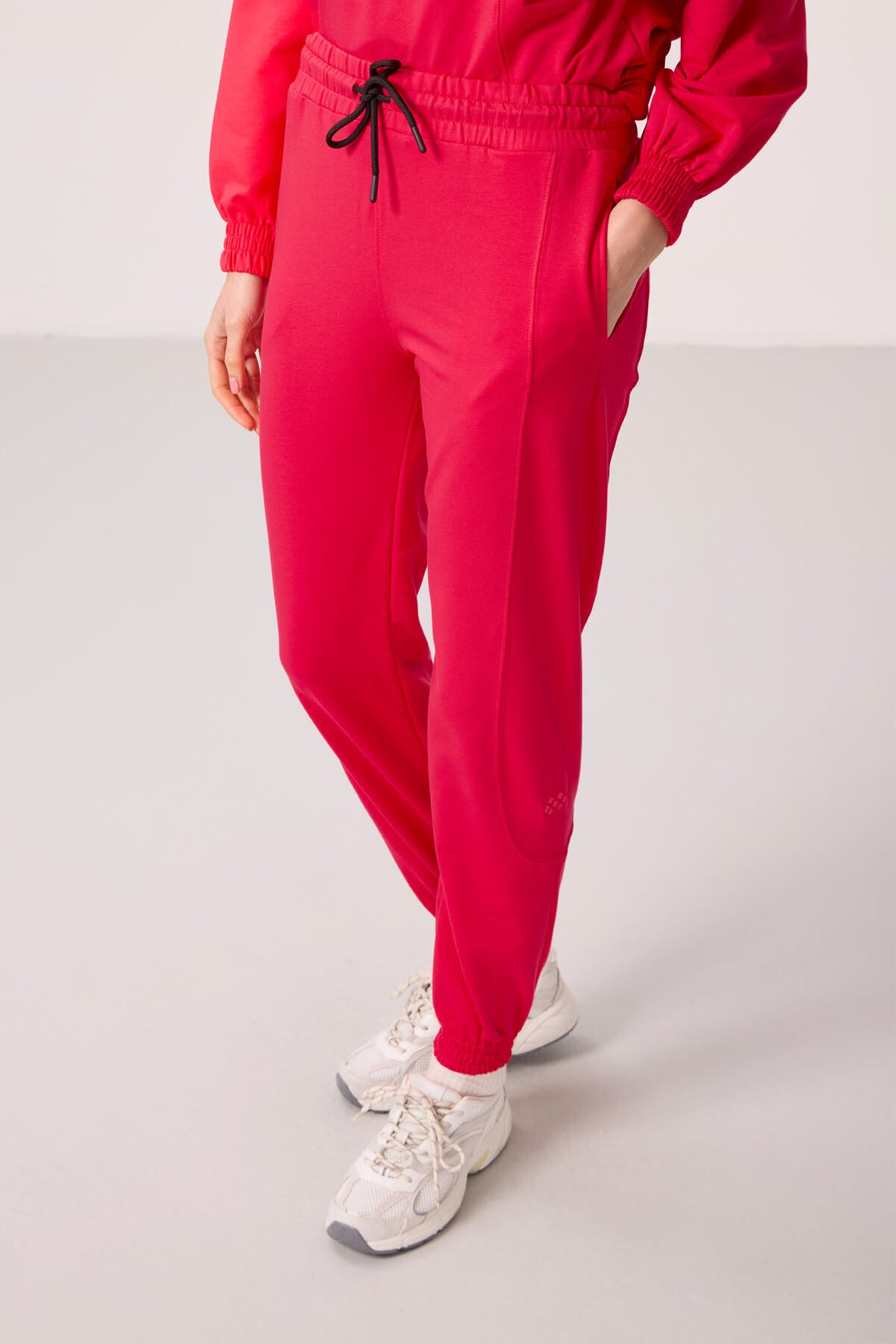 Viva Red O Collar Basic Oversize Women's Tracksuit Tunic Set - 95347