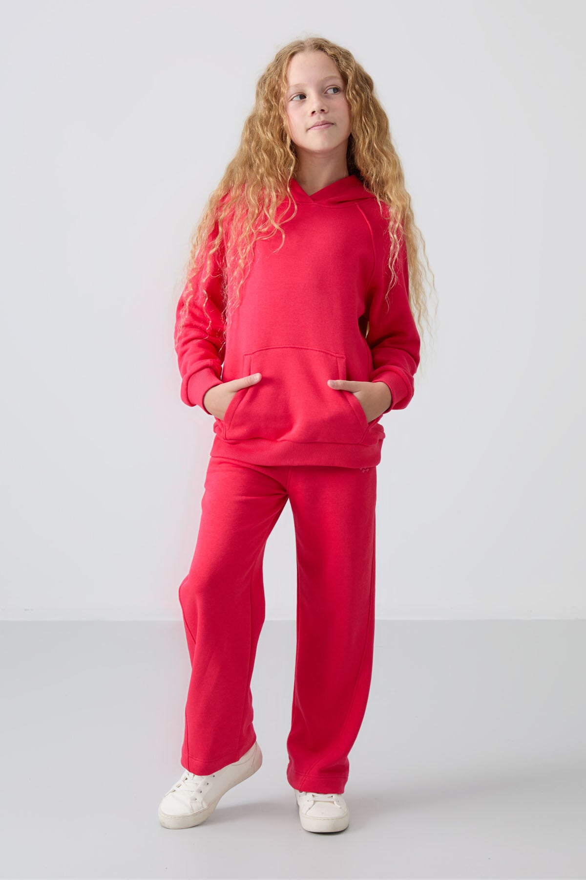 Viva Red Cotton Fleece-Lined Soft Textured Standard Fit Embroidered Girls' Tracksuit Set - 75162