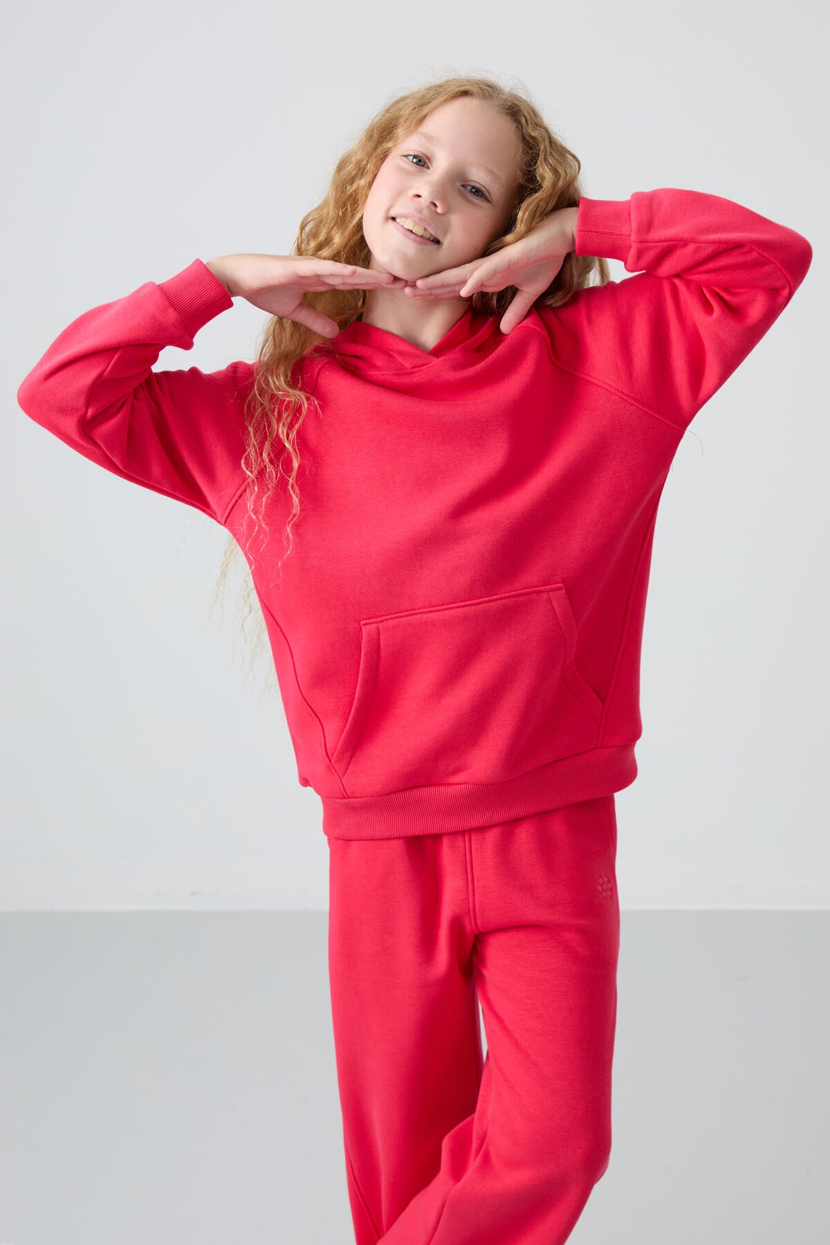 Viva Red Cotton Fleece-Lined Soft Textured Standard Fit Embroidered Girls' Tracksuit Set - 75162